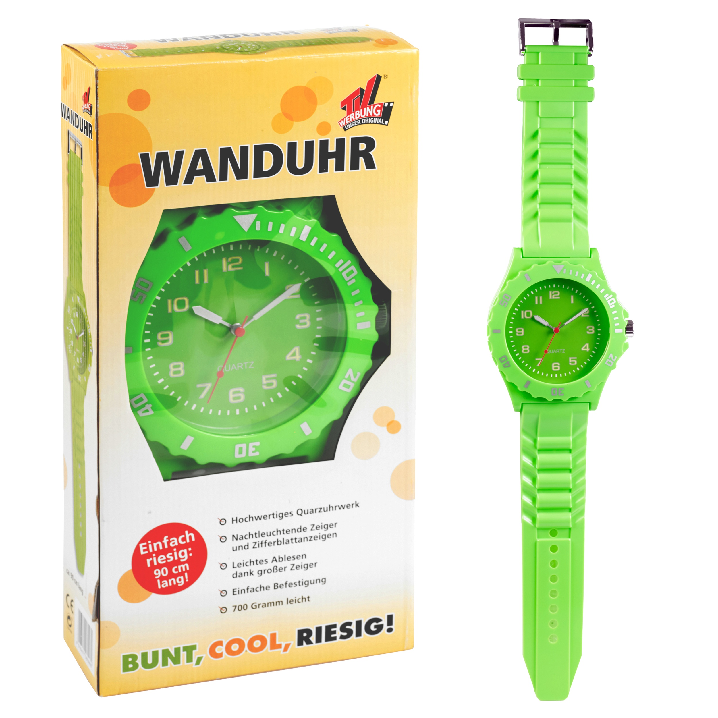 Large Green Oversized Hanging Quartz Wall Clock Wrist Watch Style Strap