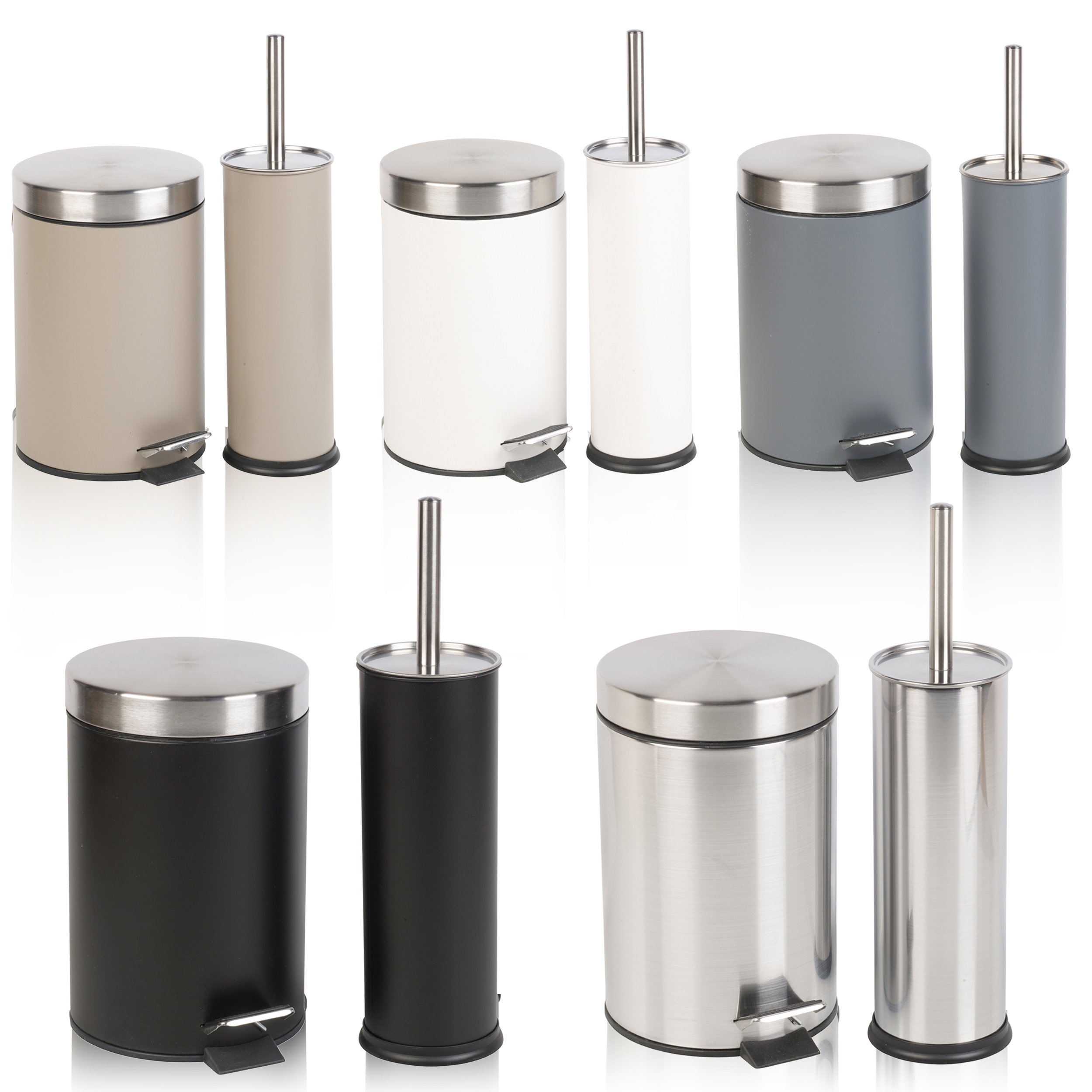 Stainless Steel Bathroom Pedal Bin & Toilet Brush Colour Match
