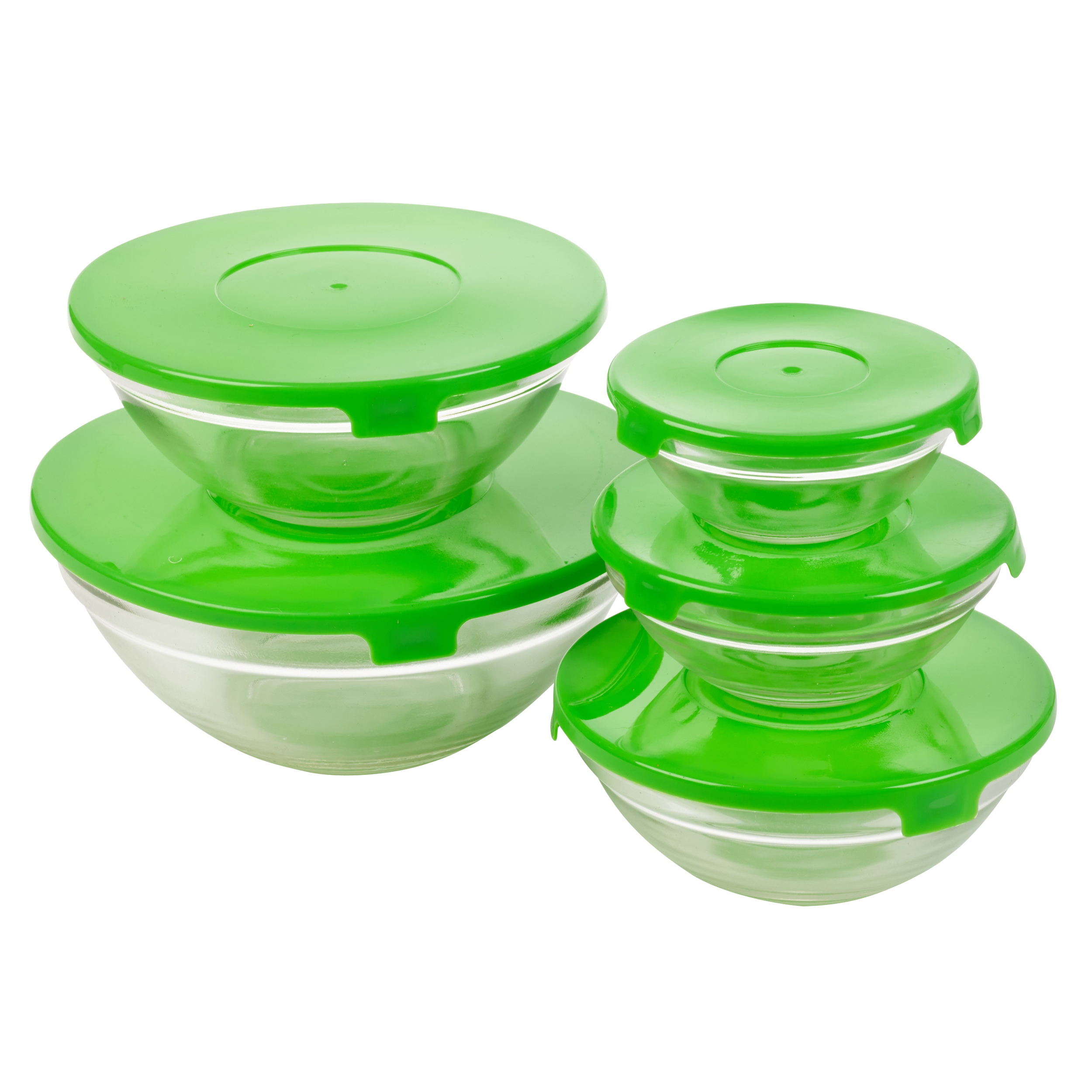 Set Of Five Glass Storage Serving Mixing Bowls Containers With Plastic
