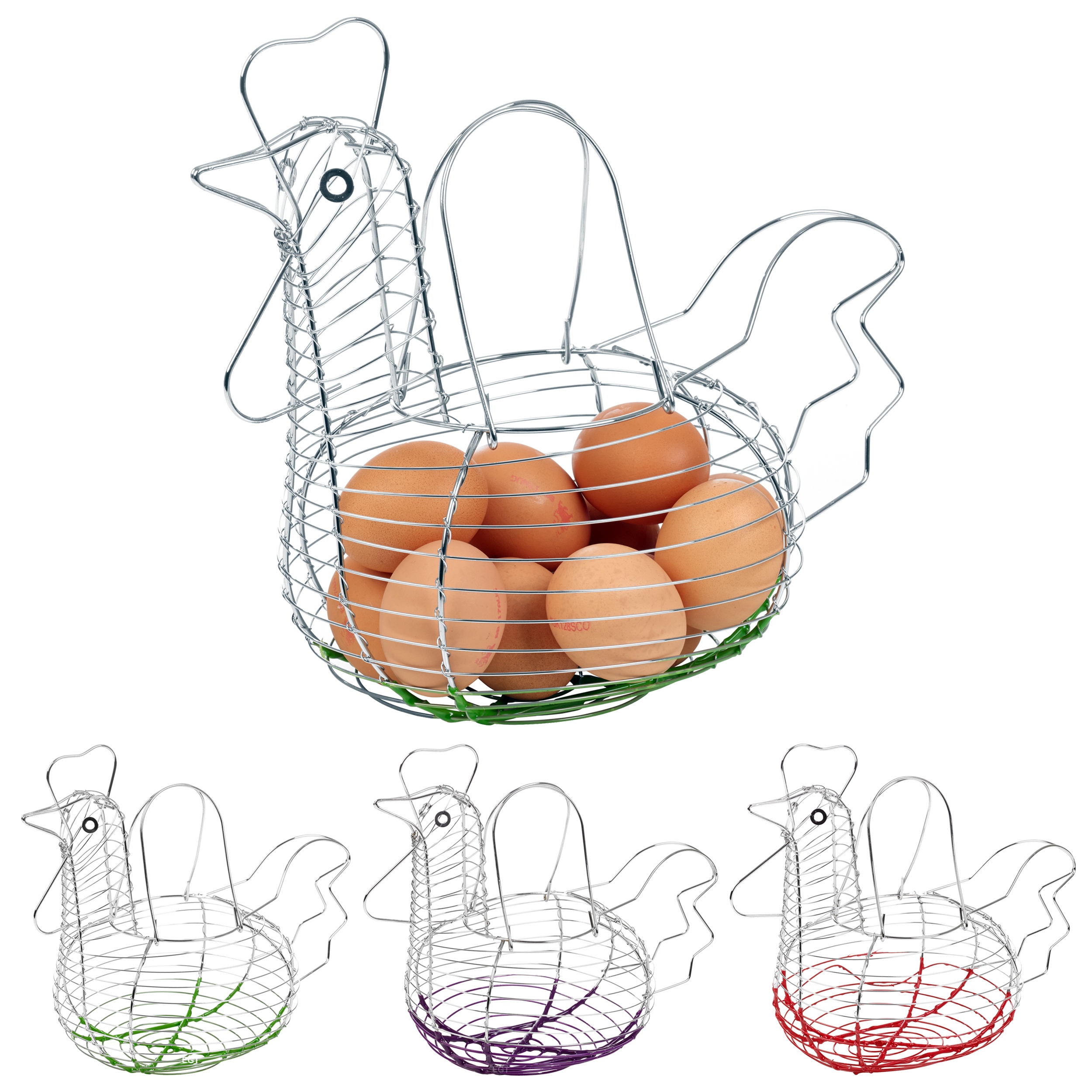 Chrome Wire Egg Basket Chicken Shaped Storage Vintage Holder Rack