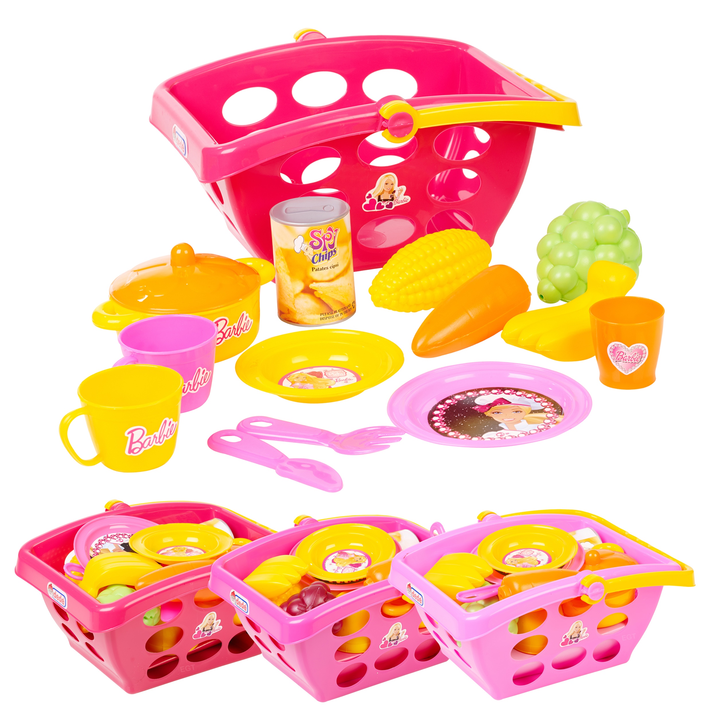 Girls Barbie Market Shopping Basket Role Play Toy Plastic Fruit Food