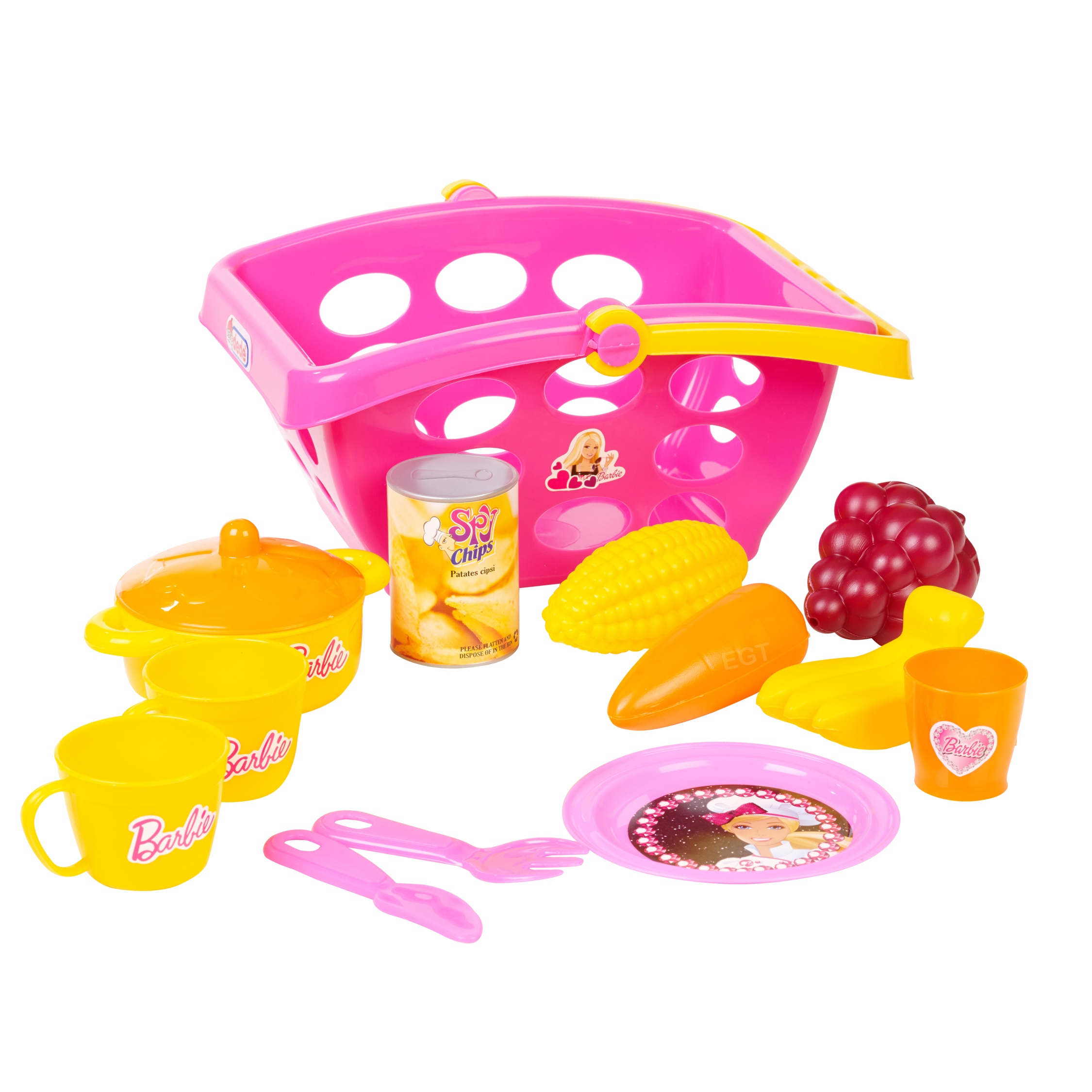 Girls Barbie Market Shopping Basket Role Play Toy Plastic Fruit Food