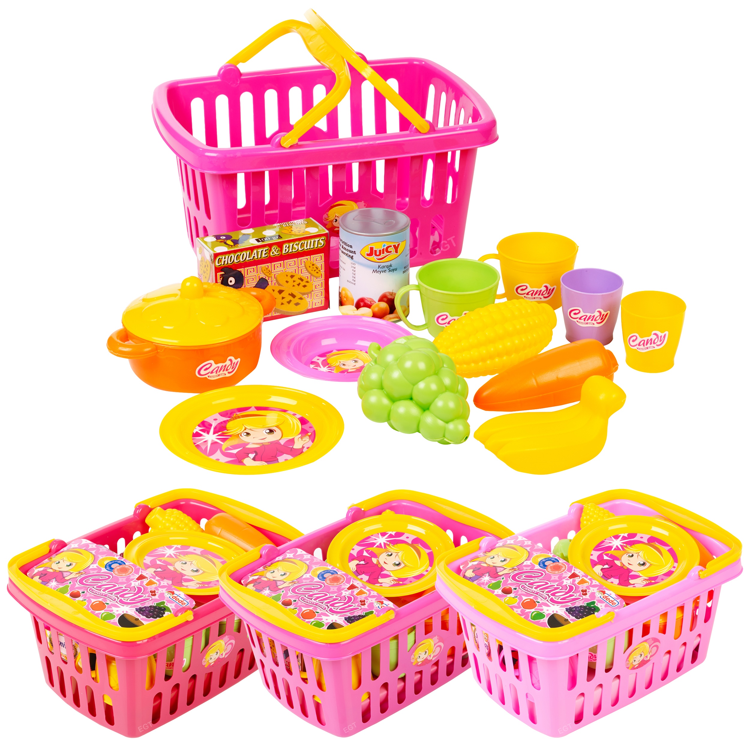 Girls Shopping Basket Market Picnic Role Play Shop Set Toy Plastic