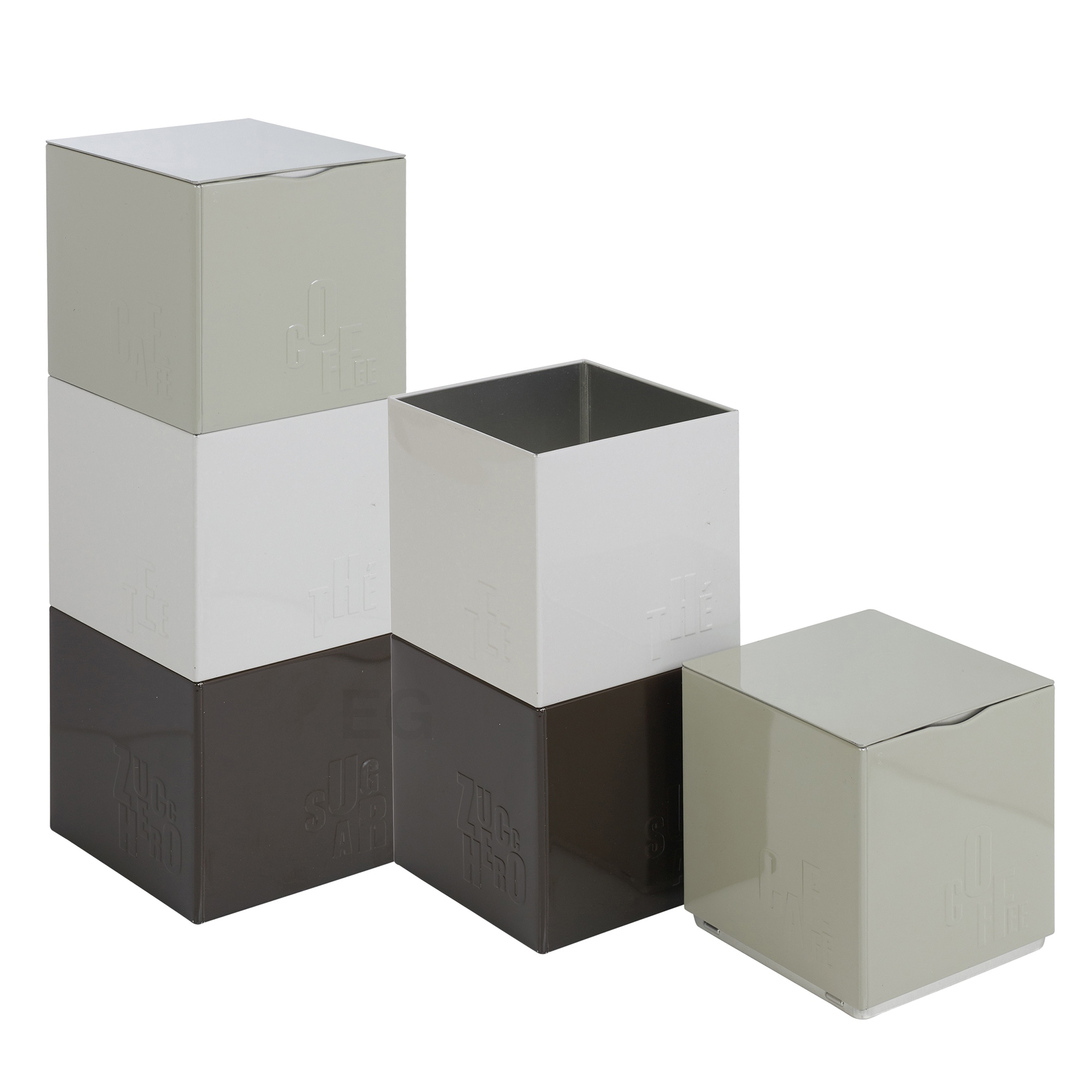 Set Of 3 Metal Square Coffee Tea Sugar Stackable Kitchen Storage