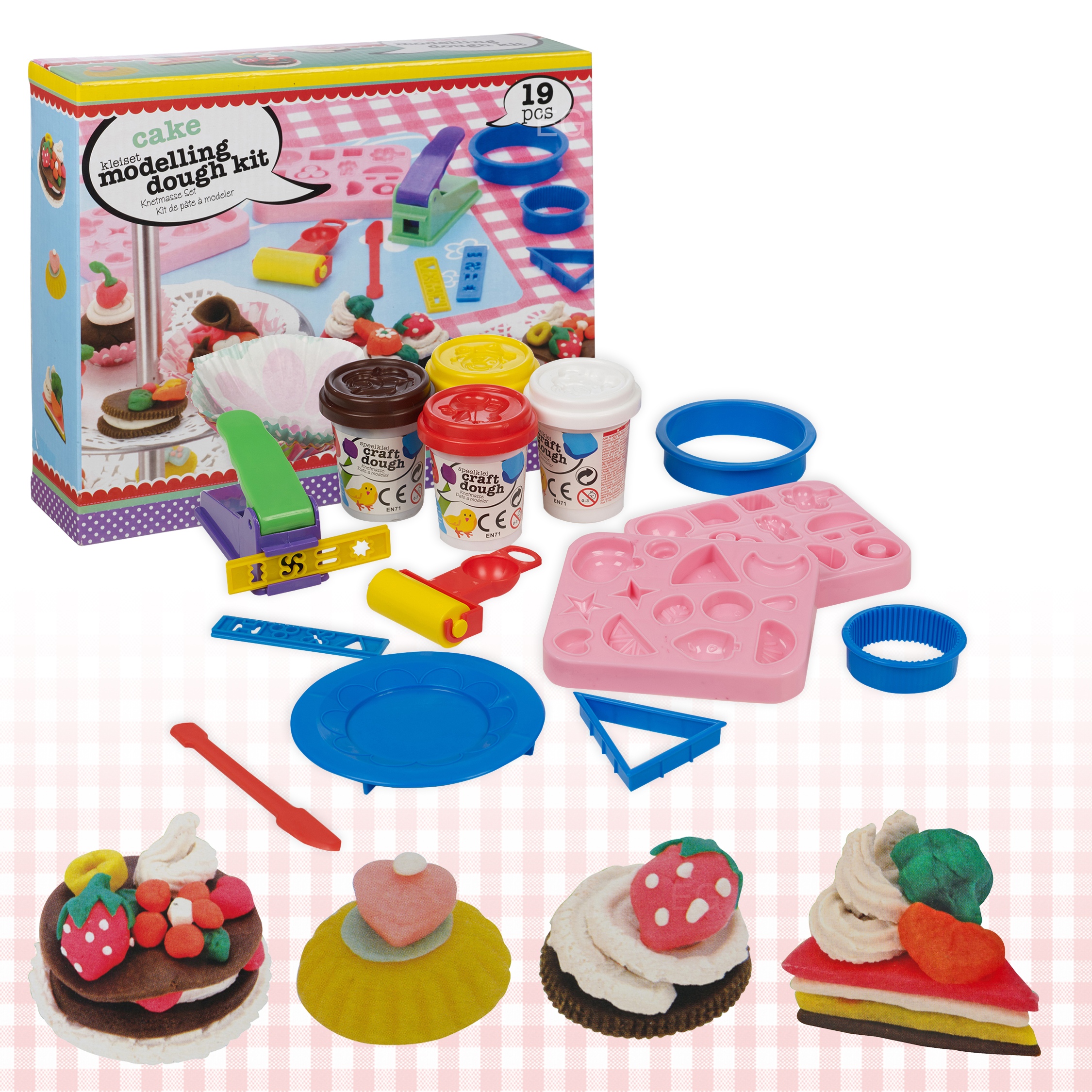 Cake Modelling Play Dough 19pc Kit Tools Accessories Set 4 Tubs Craft