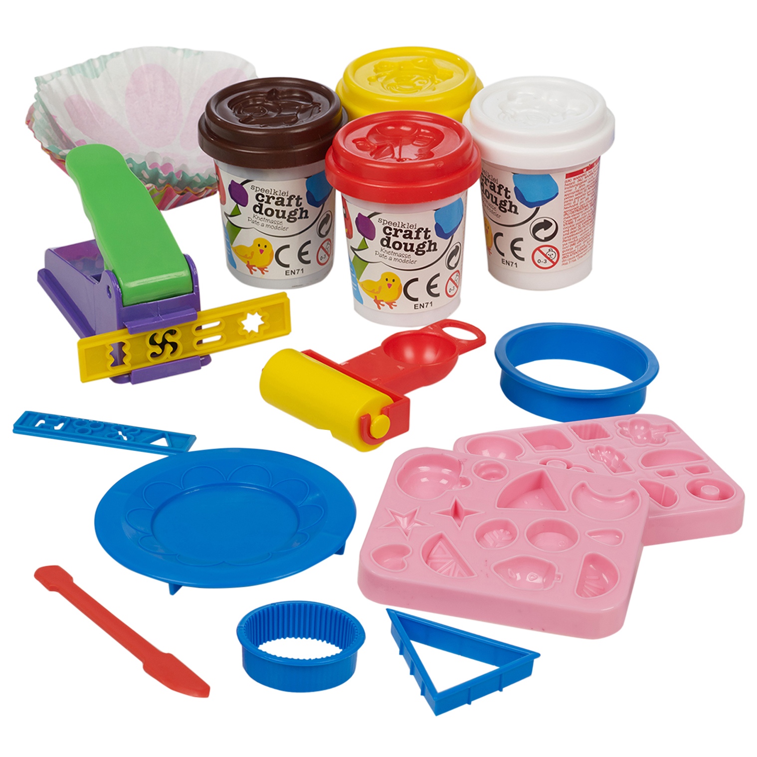 Cake Modelling Play Dough 19pc Kit Tools Accessories Set 4 Tubs Craft