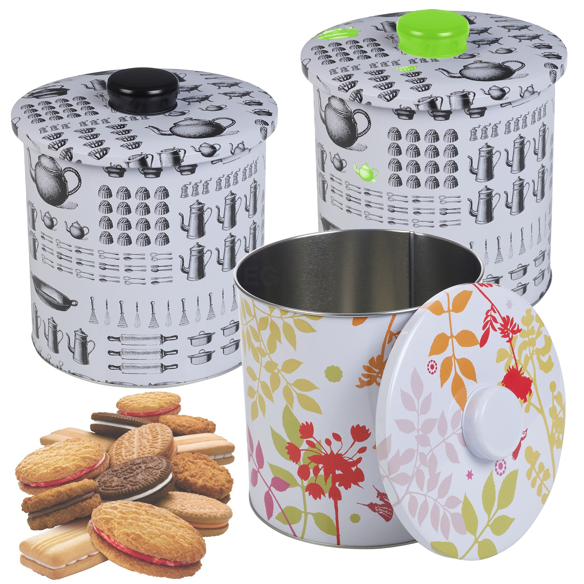 Metal Biscuit Cookie Cake Cupcake Candy Tin Airtight Canister Storage