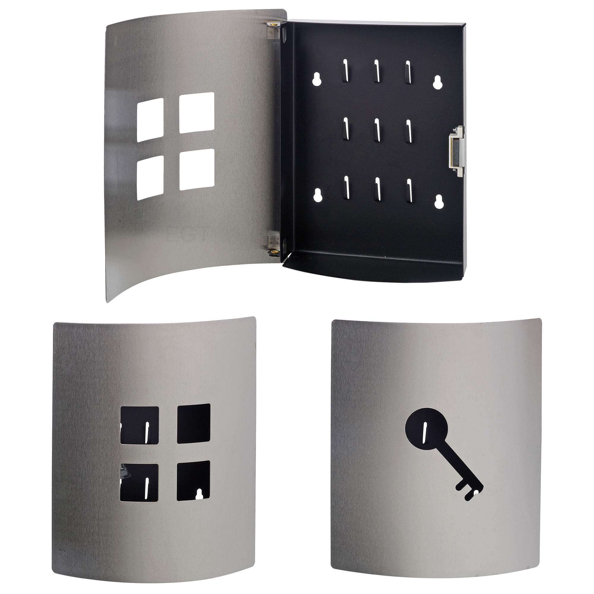 Brushed Stainless Steel Wall Mounted Key Box 9 Hooks Accessory Storage