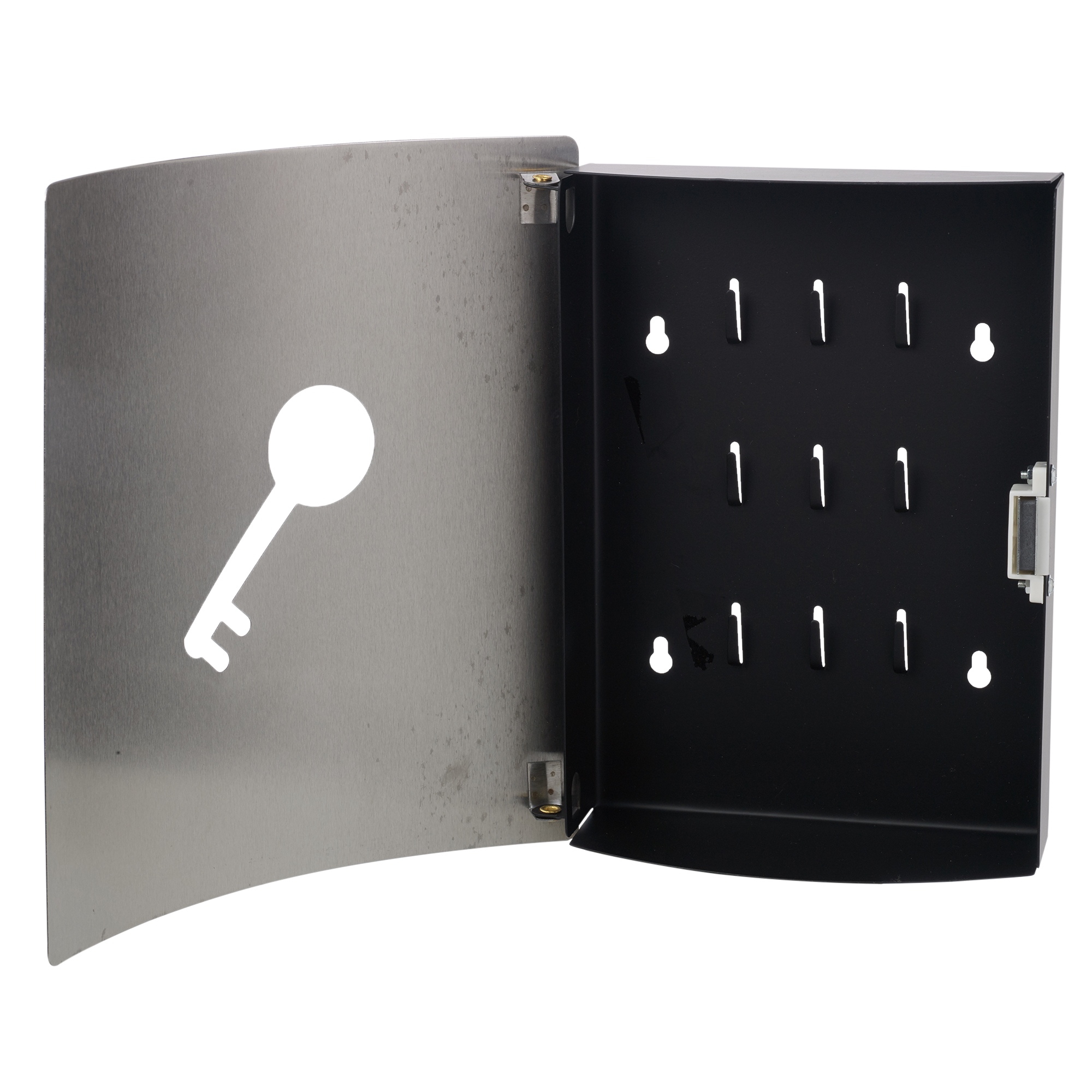 Brushed Stainless Steel Wall Mounted Key Box 9 Hooks Accessory Storage