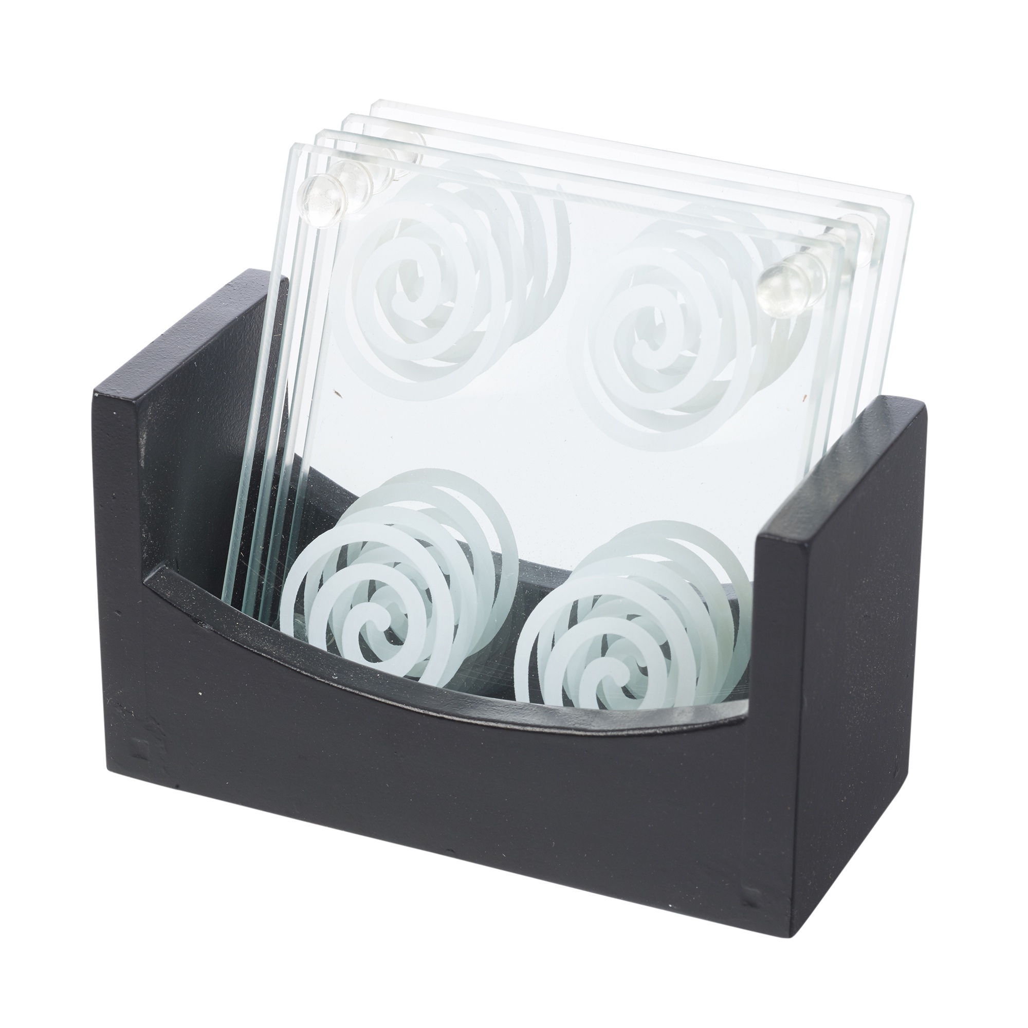 4 or 8 Square Glass Cup Coasters With Wooden Holder Gift Set Tea Drinks