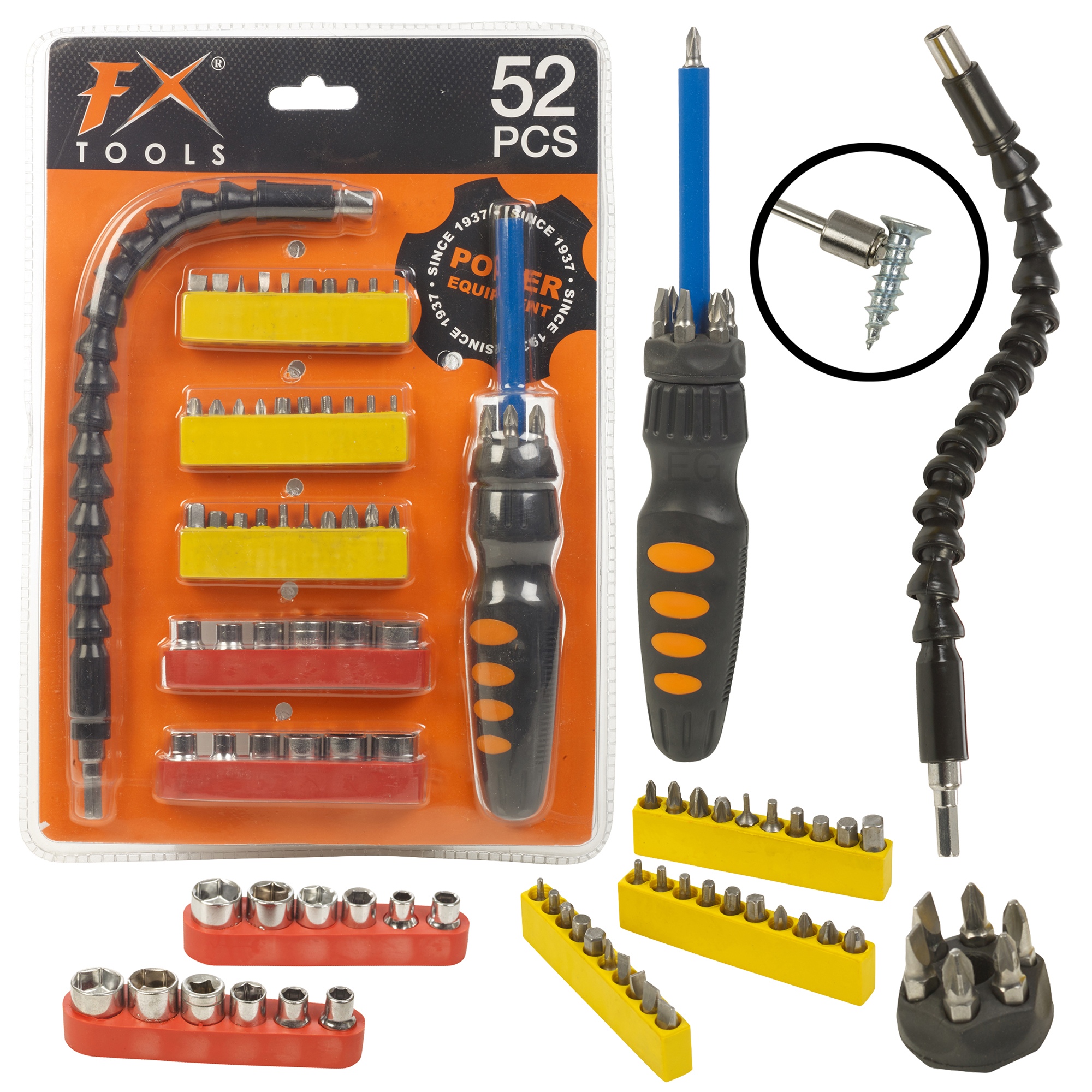 52pc Flexible Screwdriver & Multi Bit Tool Set Extension Hex