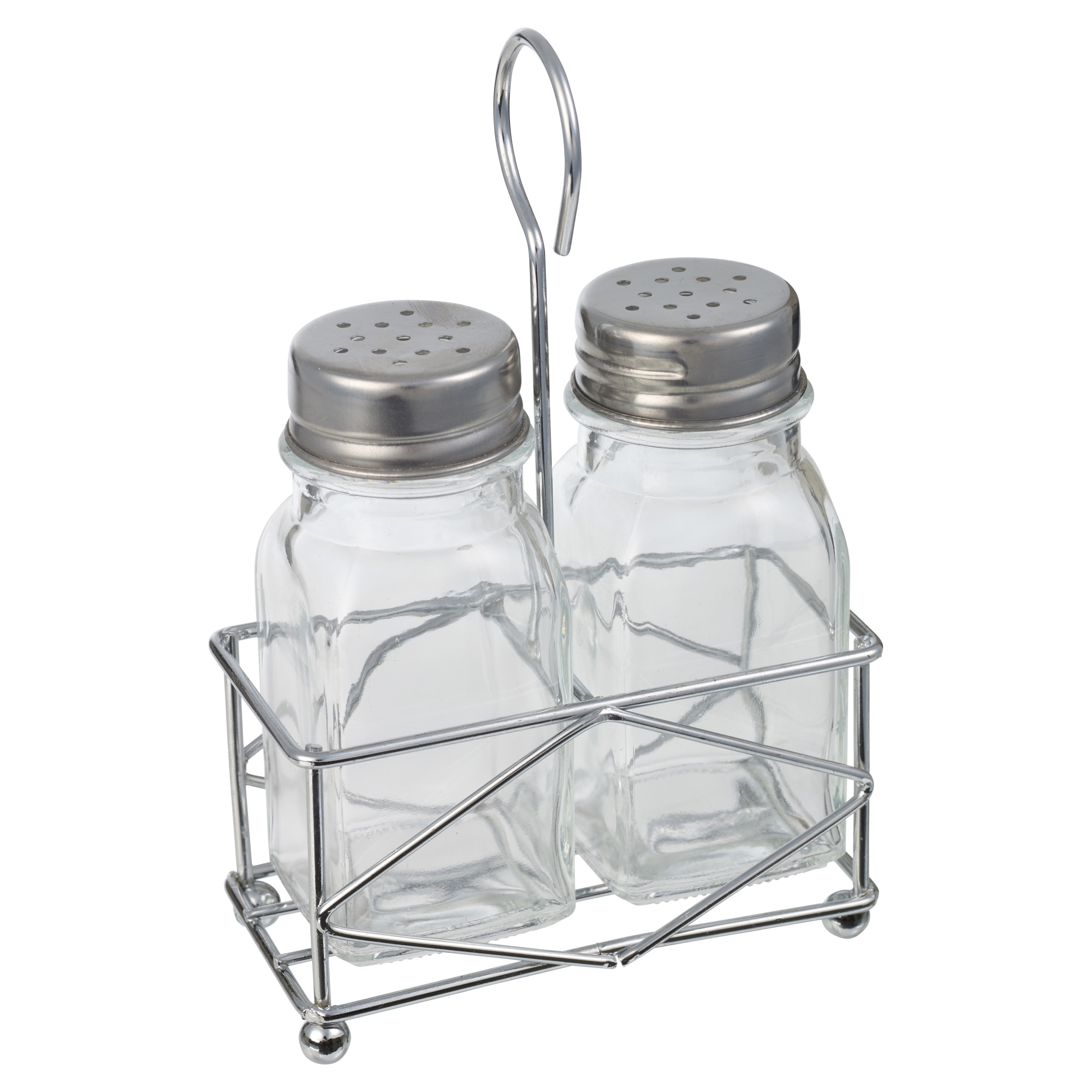 Glass Salt & Pepper Pot Set Dispenser W/Stand Holder Kitchen Restaurant