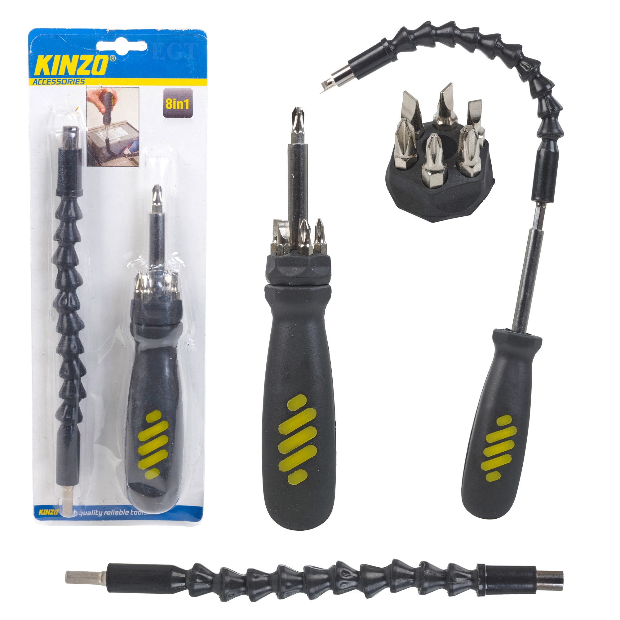 Kinzo 8in1 Flexible Screwdriver & Multi Bit Tool Set Extension
