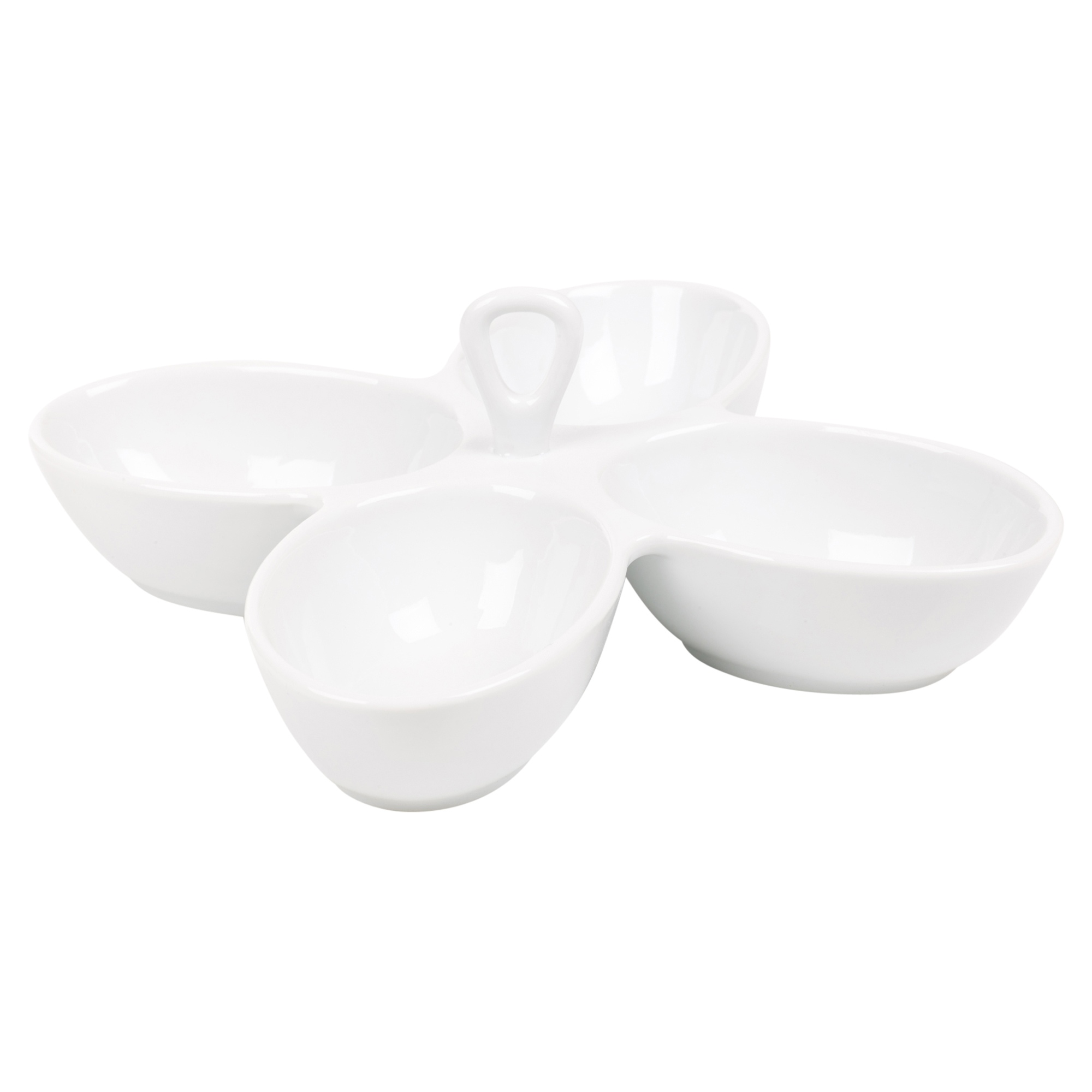 White Porcelain Snack Dish 3 Or 4 Section Condiment Serving Tray