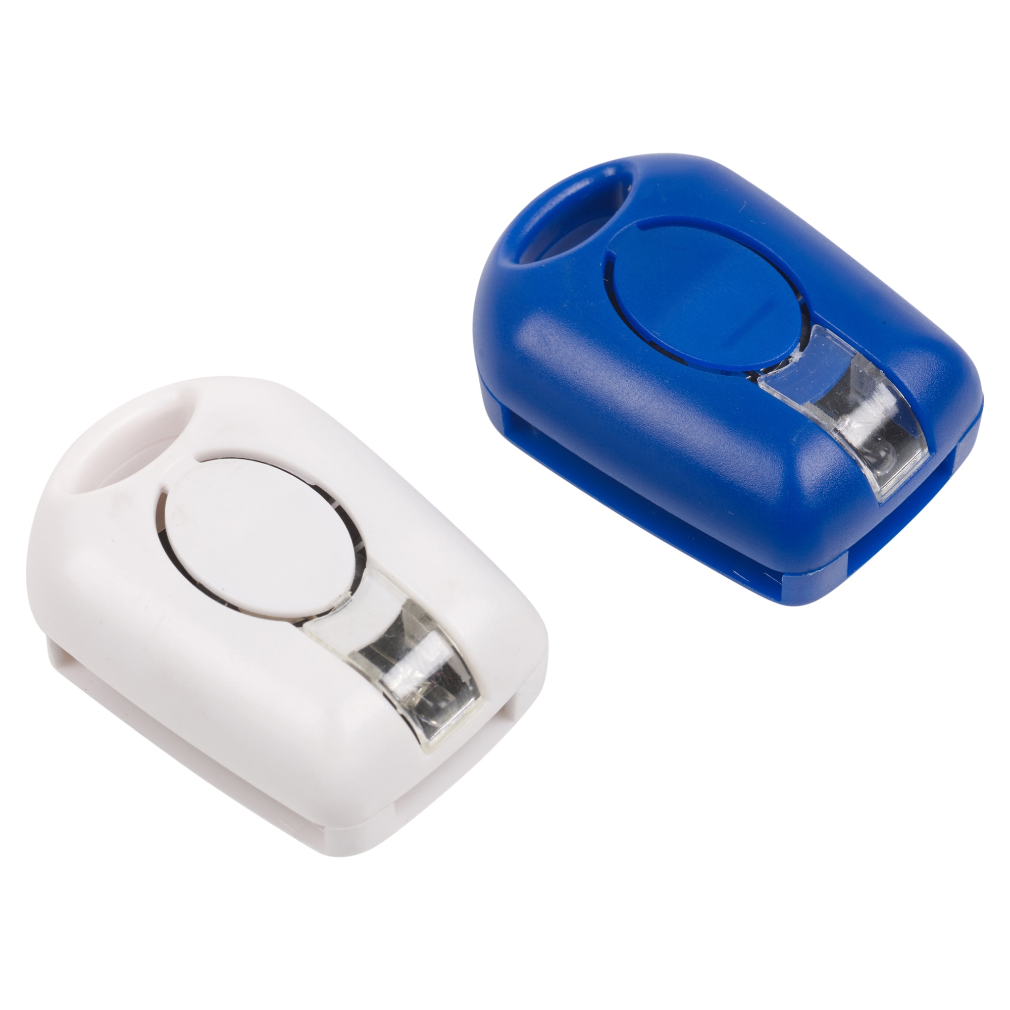2 x Plastic Key Fob Covers with LED Light Torch Keyring Blue White