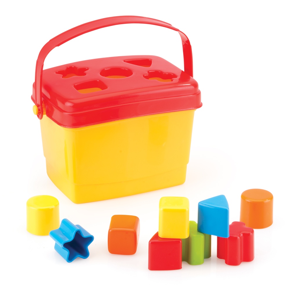 Toddler Kids Brightly Coloured Shape Block Sorter Bucket Carry Handle
