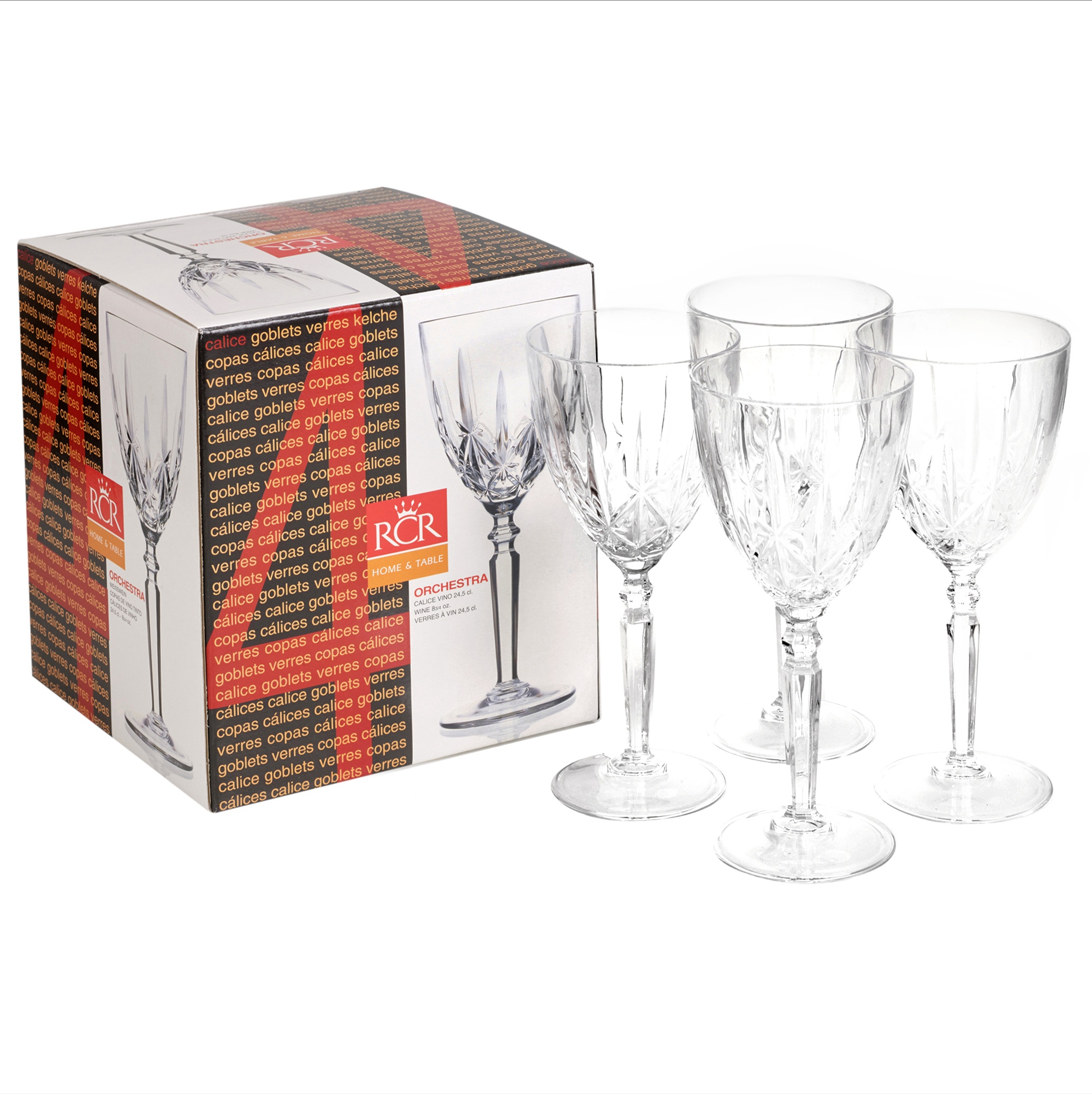 RCR Orchestra Cut Glass Crystal Red Wine Glasses Dinner Gift Box Xmas