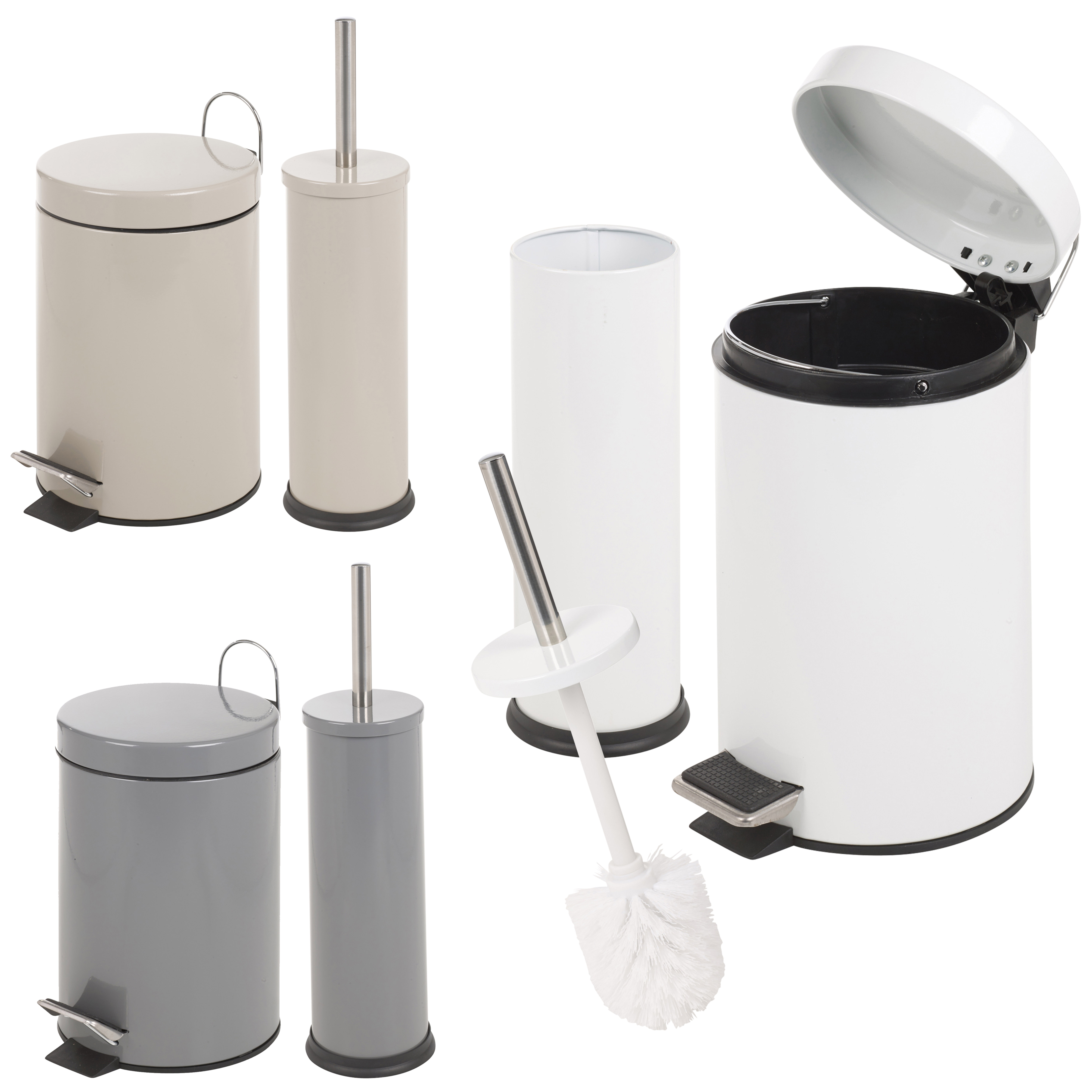 Matching 3L Toilet Bin & Brush Holder Set Bathroom Pedal Rubbish