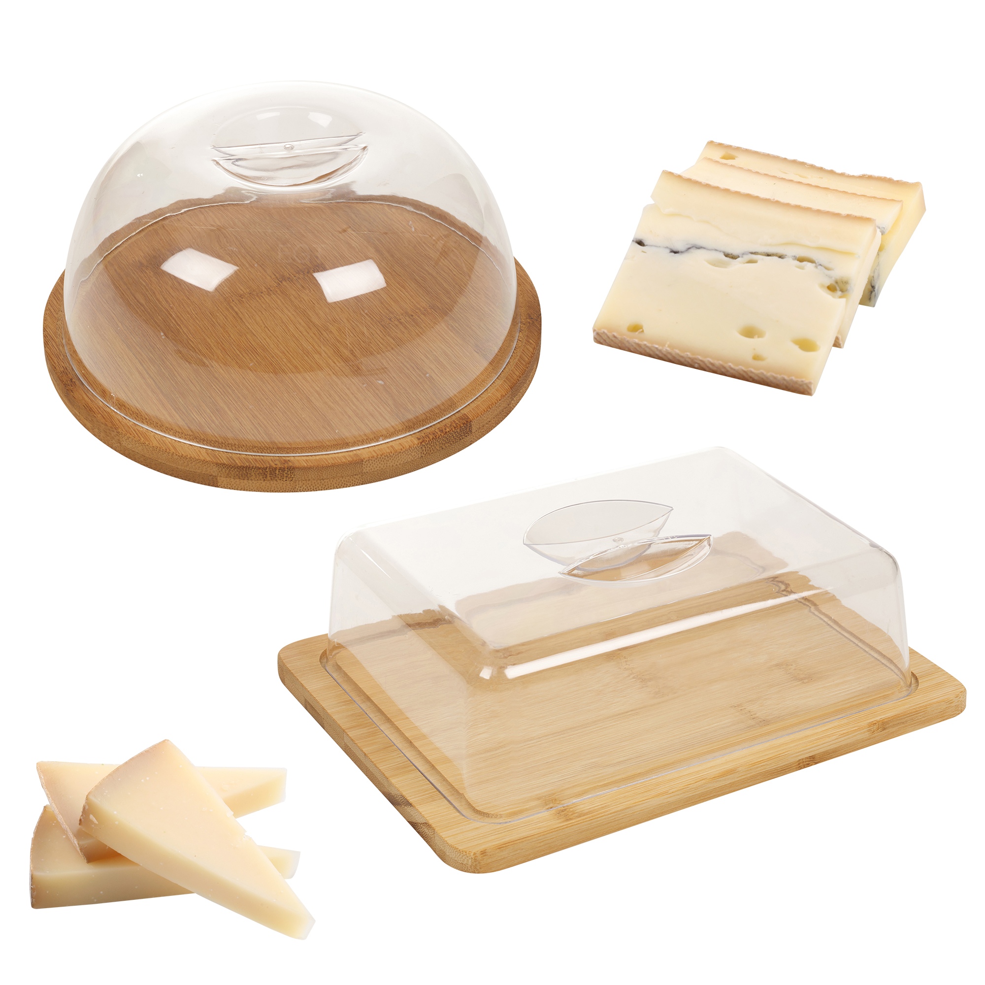 Bamboo Cheese Board & Acrylic Cover Serving Platter Tray Muffin Cake