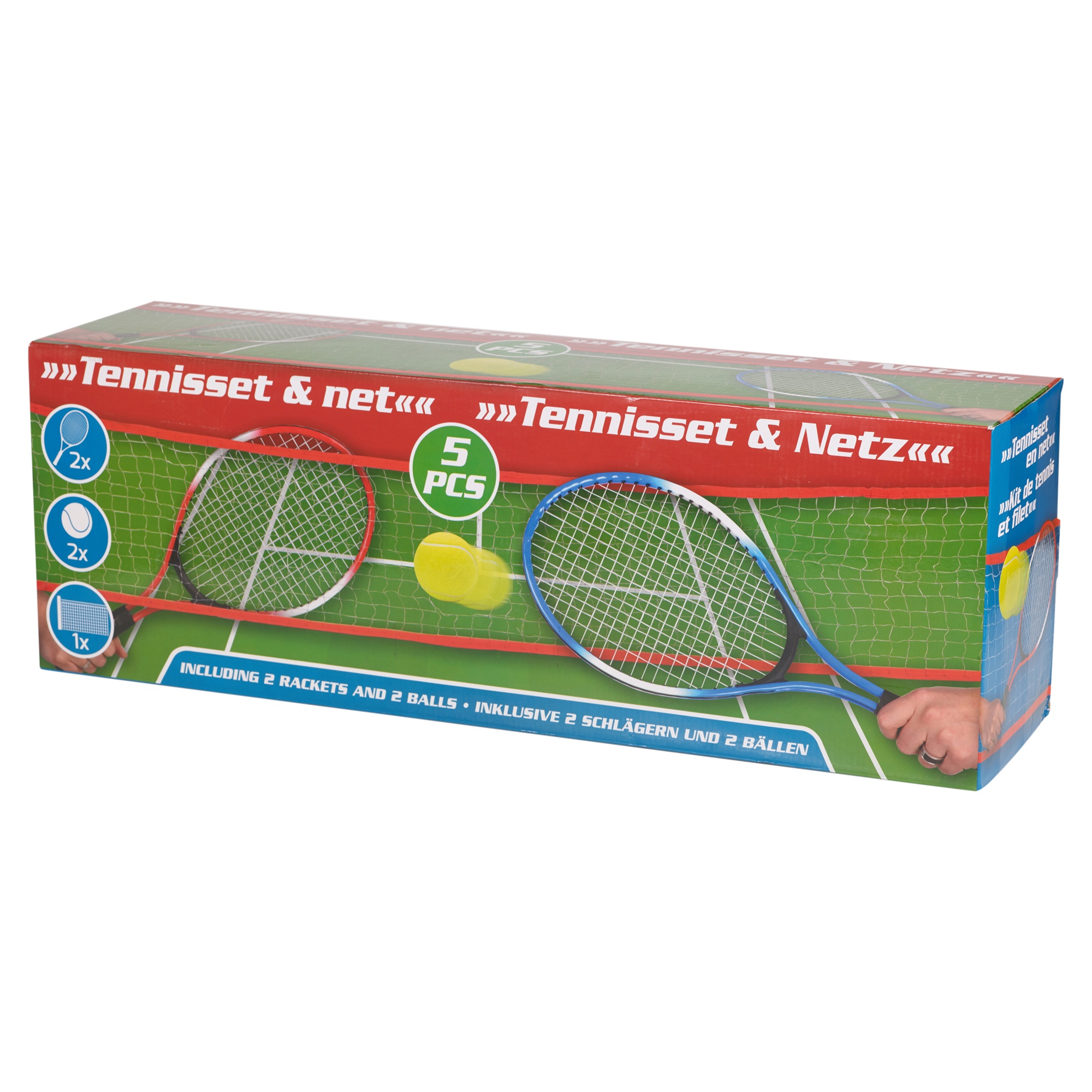 Kids Outdoor Garden Tennis Set With Net Stand 2 Rackets Balls Game Toy