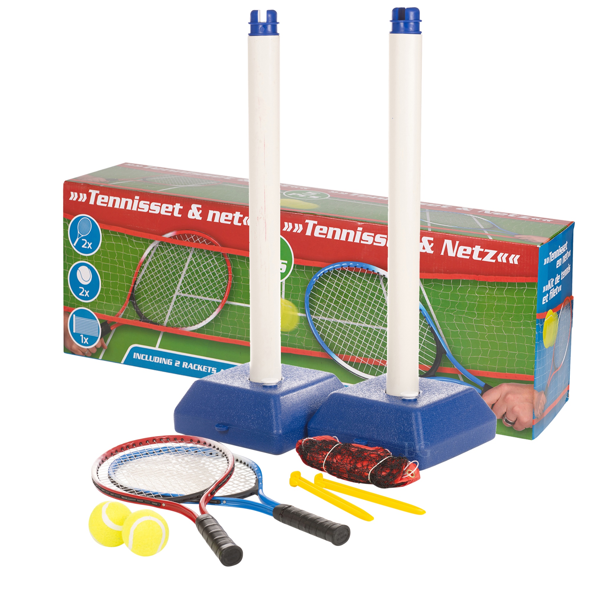 Kids Outdoor Garden Tennis Set With Net Stand 2 Rackets Balls Game Toy