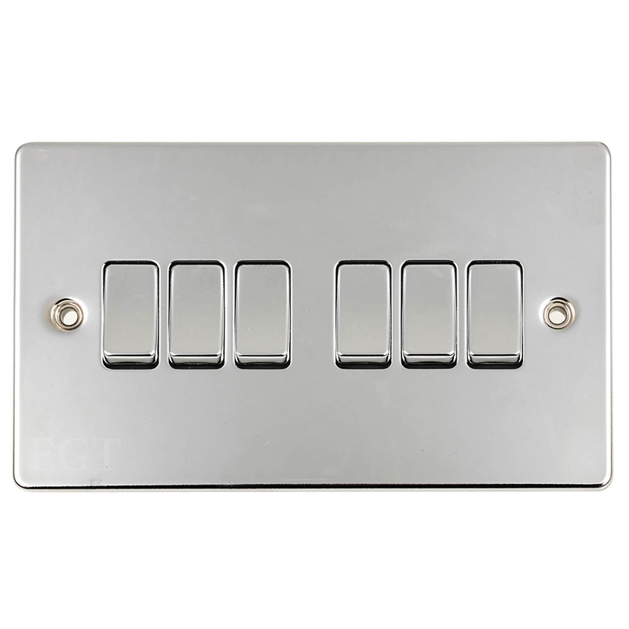 British General Polished Chrome 10 Amp 6 Gang 2 Way Light Switch Plate