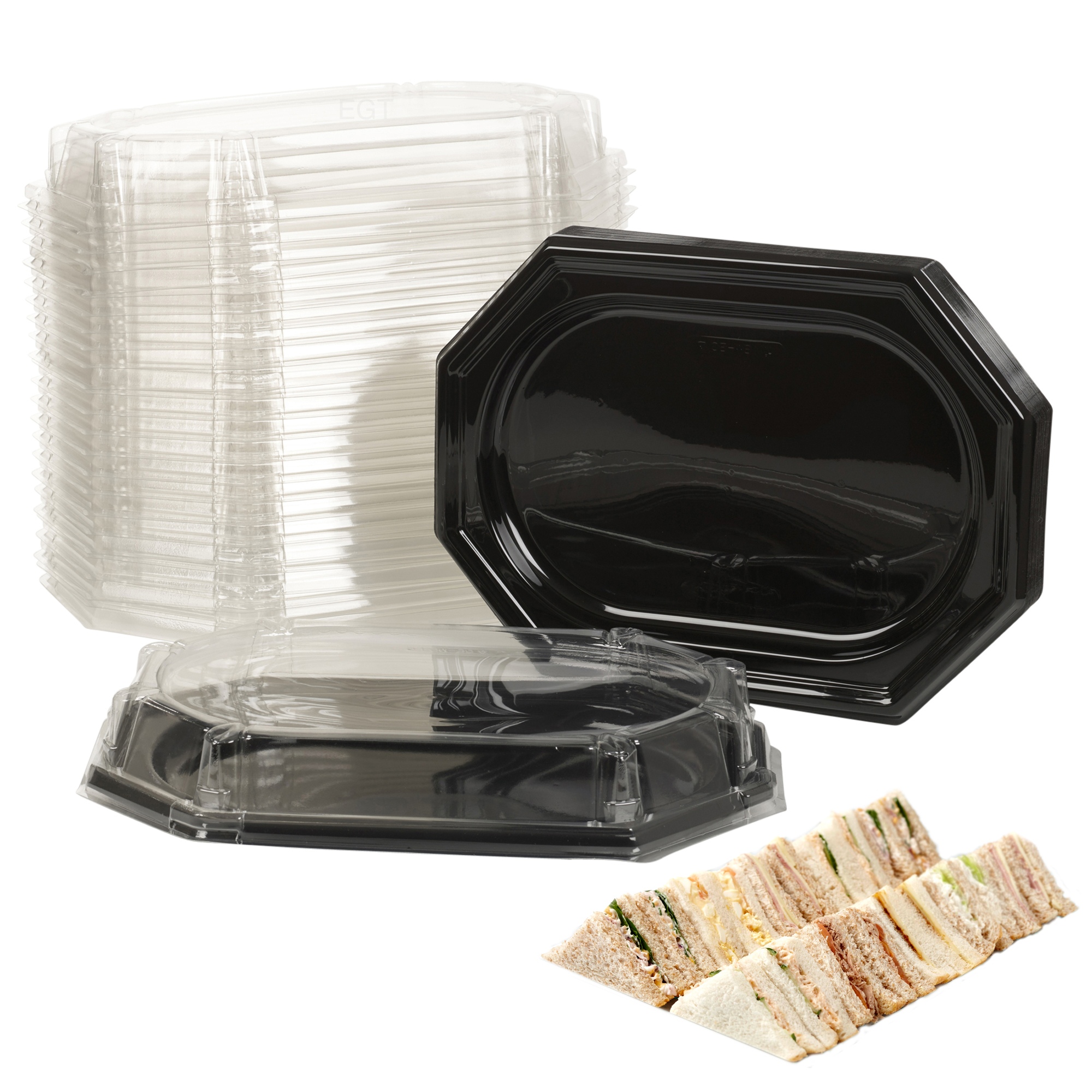 Black Tray Clear Lid Sandwich Food Platters Fruit Vegetable Catering