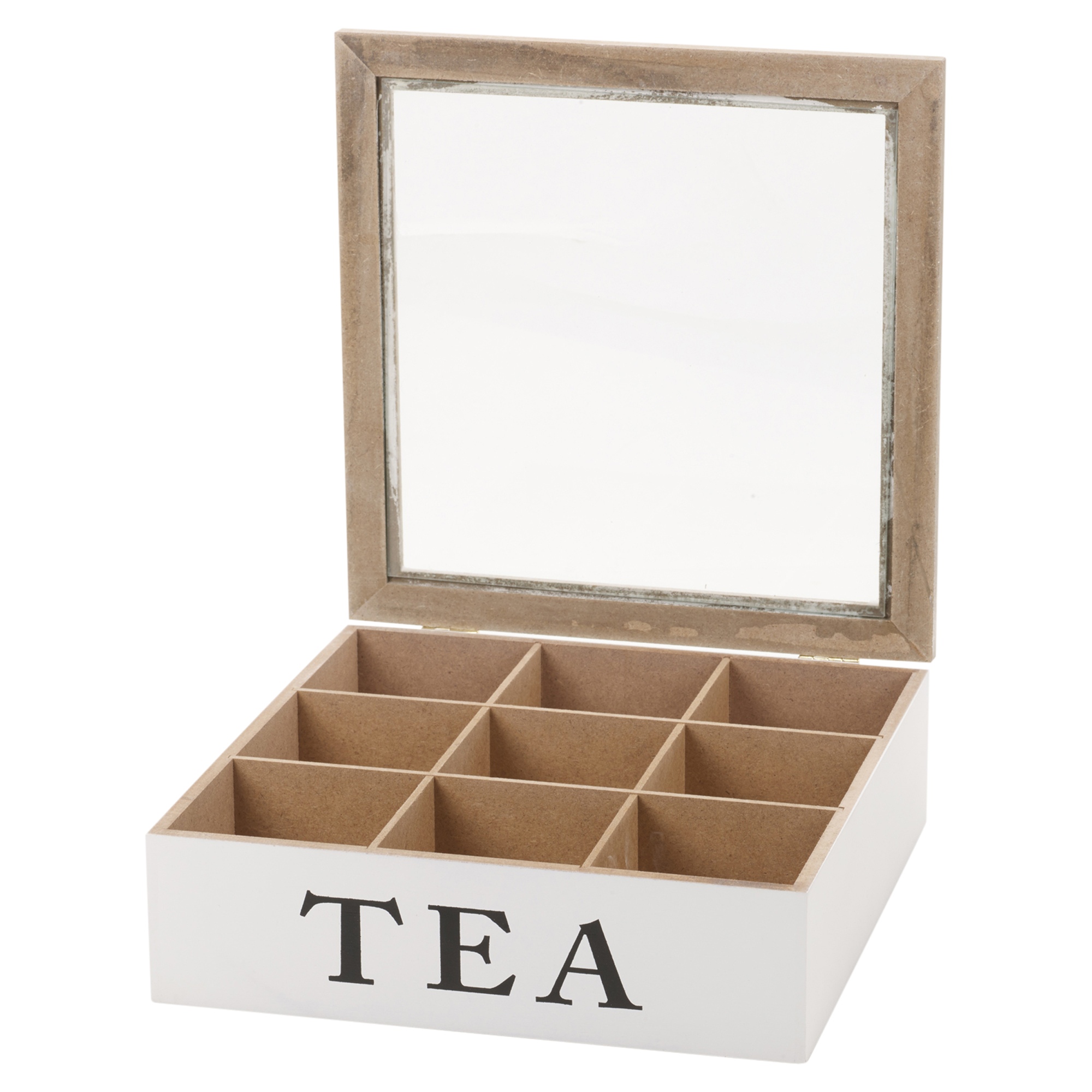 9 Compartments Wooden Tea Box Hinged Glass Lid Tea Bag Storage Box