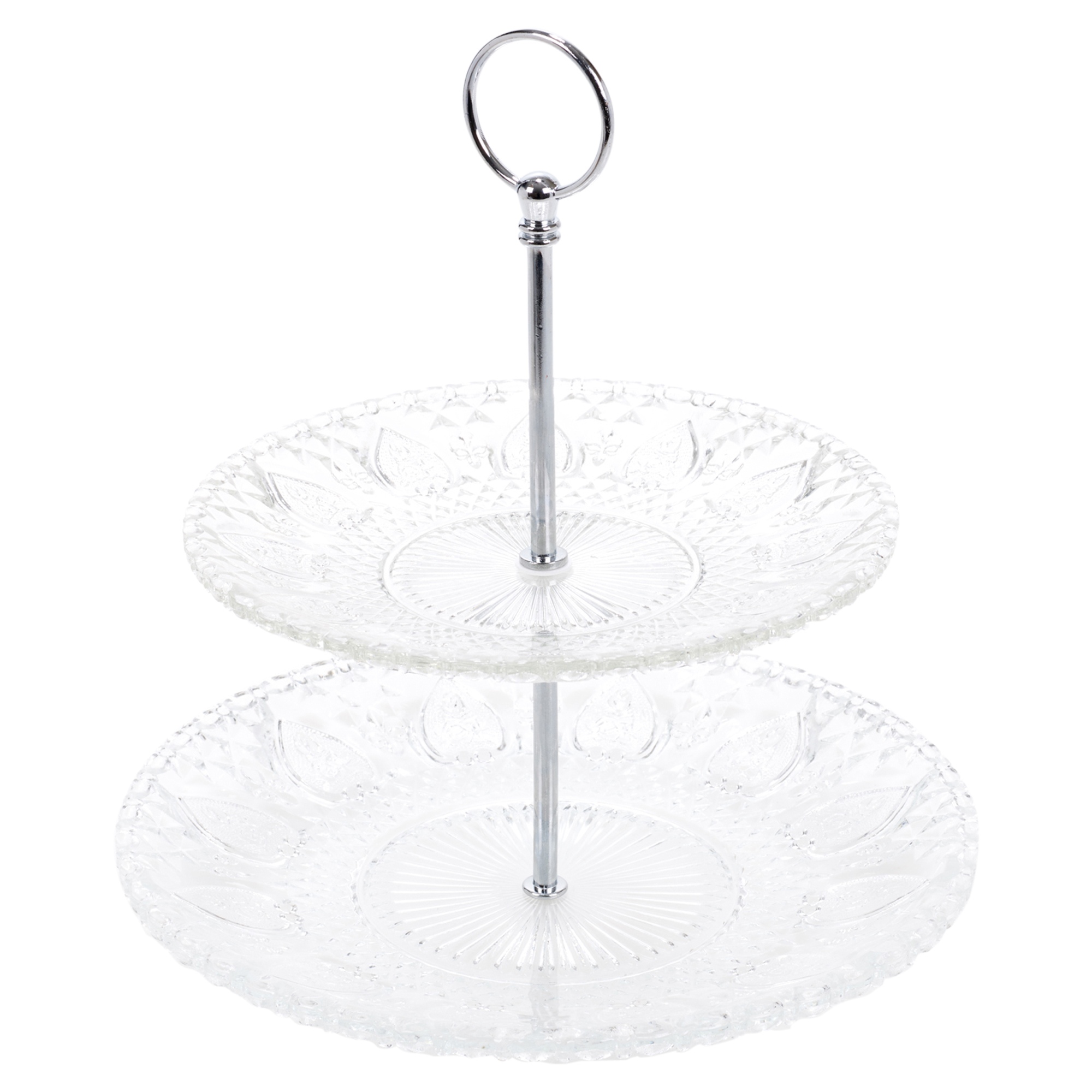 Two Tier Glass Cake Stand Crystal Cut Dining Wedding Platter Clear