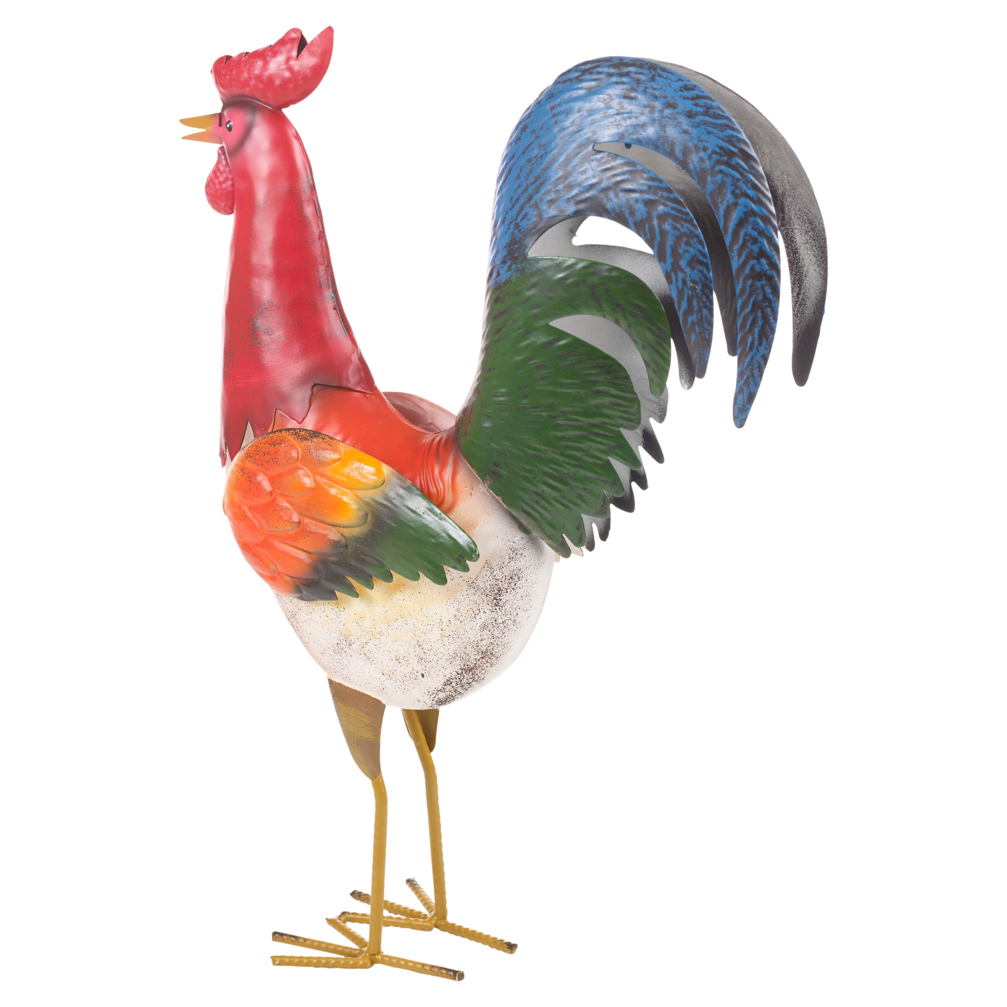 Tall Colourful Metal Rooster Garden Ornament Sculpture Friendly Bird