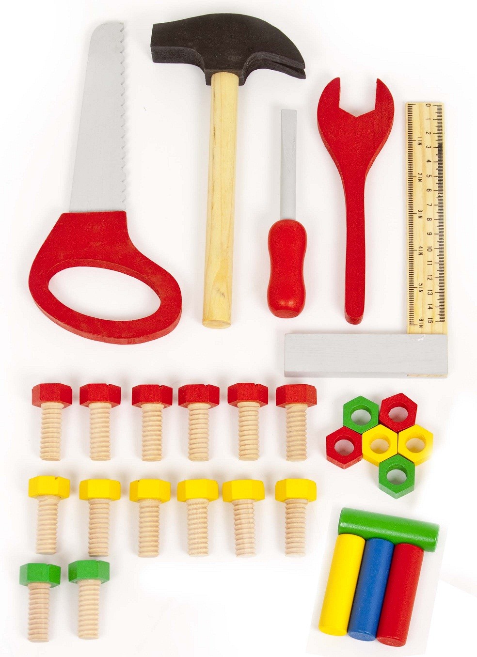 childs wooden work bench and tools