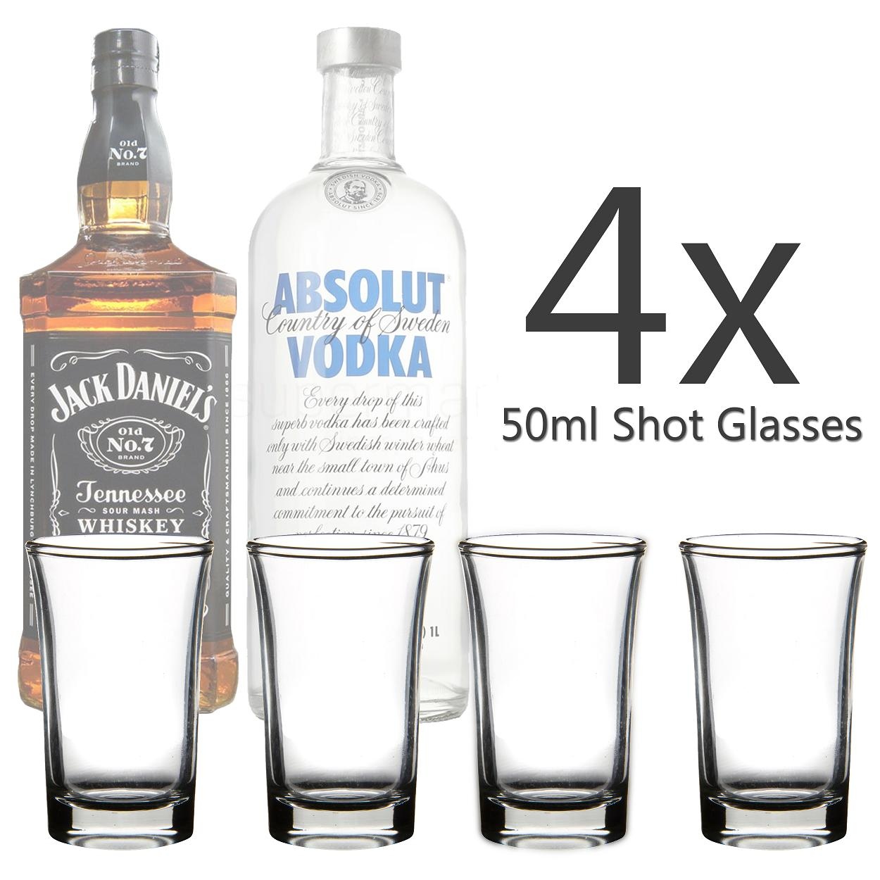 SET OF 4 X GLASS SHOT GLASSES 50ML TEQUILA VODKA WHISKY PARTY SHOOTER