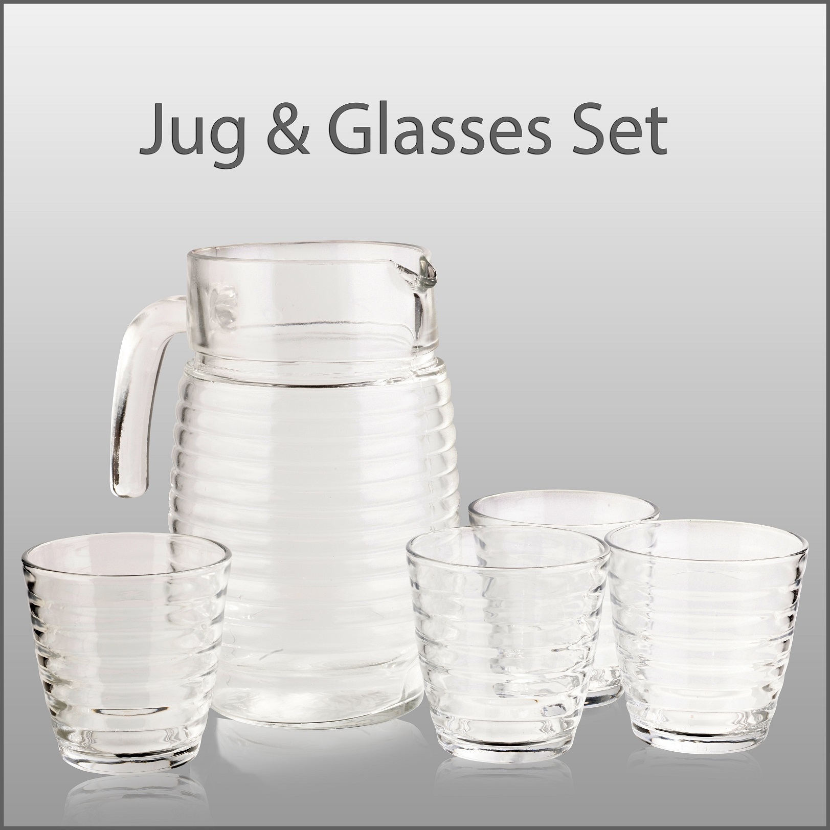 Jug & 4 Glasses Set Pitcher Juice Water Glassware Drinks Squash Tableware Dining