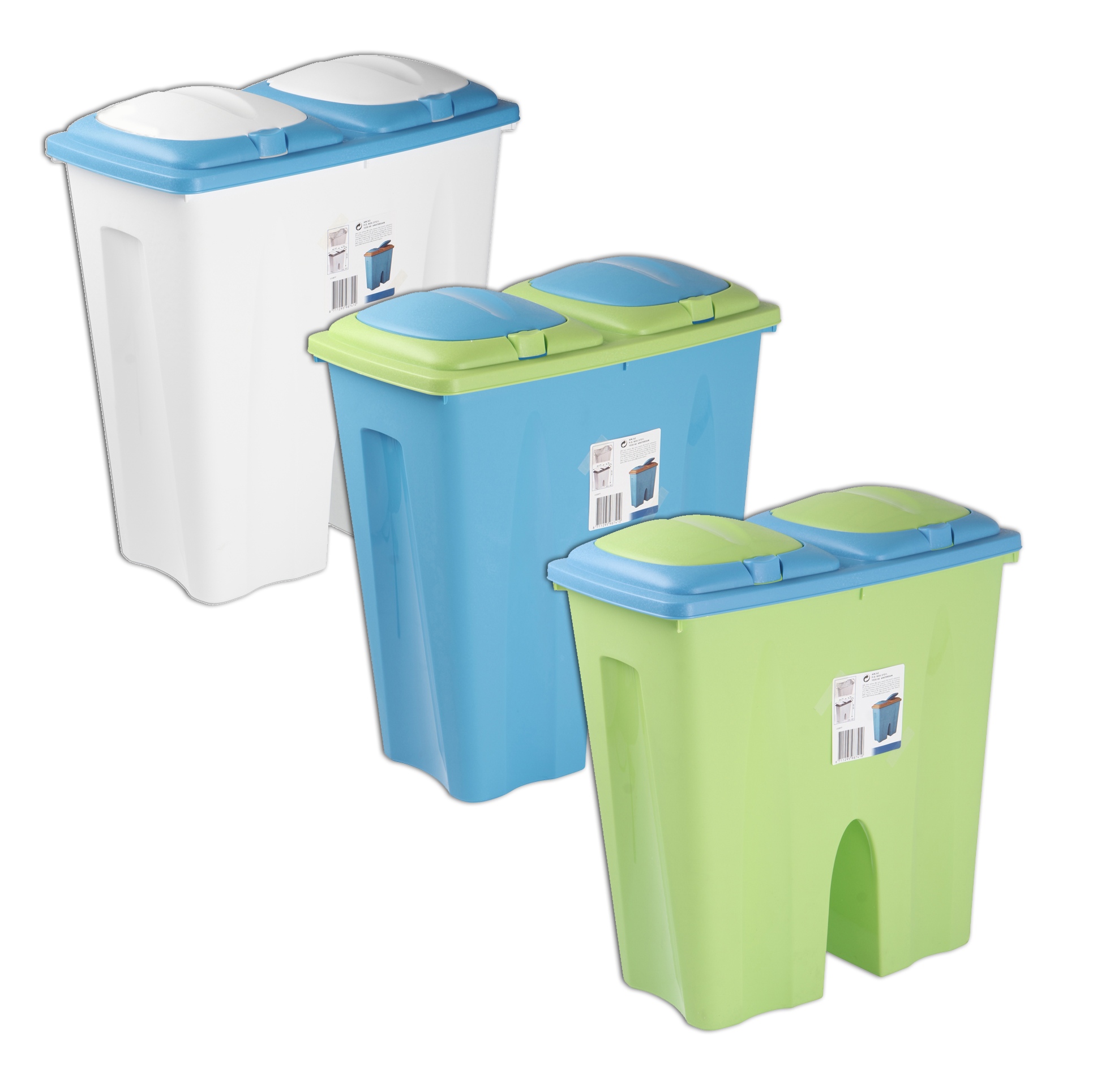 Coloured Double Recycling Waste Bin Duo Rubbish Plastic Disposal 2 x 25