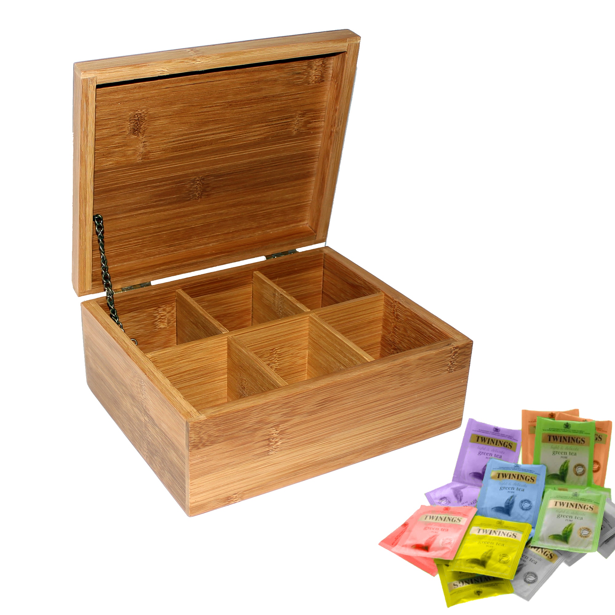 Wooden Bamboo Tea Box 6 Sections with Lid Compartments Container Bag