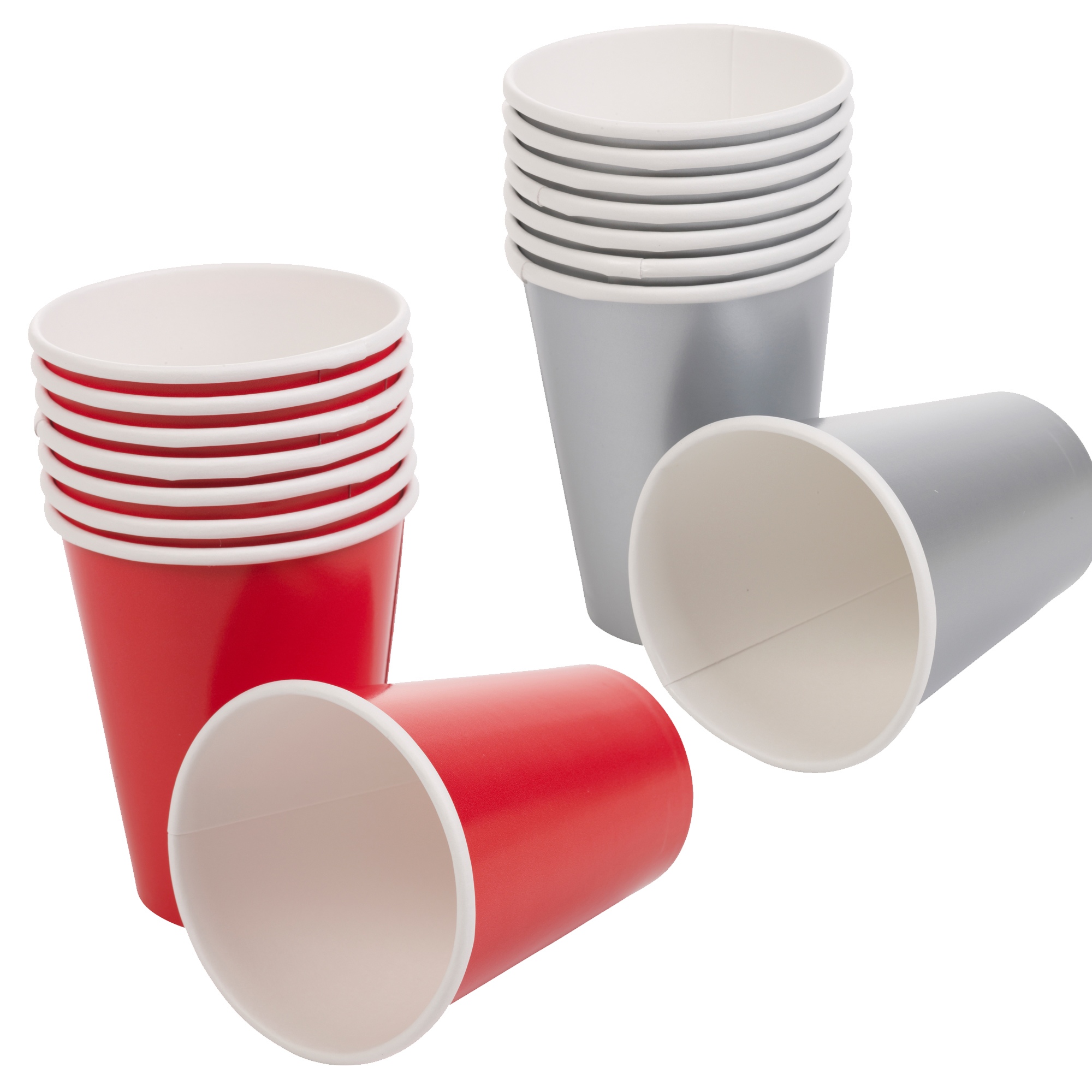 Red Or Silver Quality Waxed Paper Party Cups Christmas Xmas Coloured