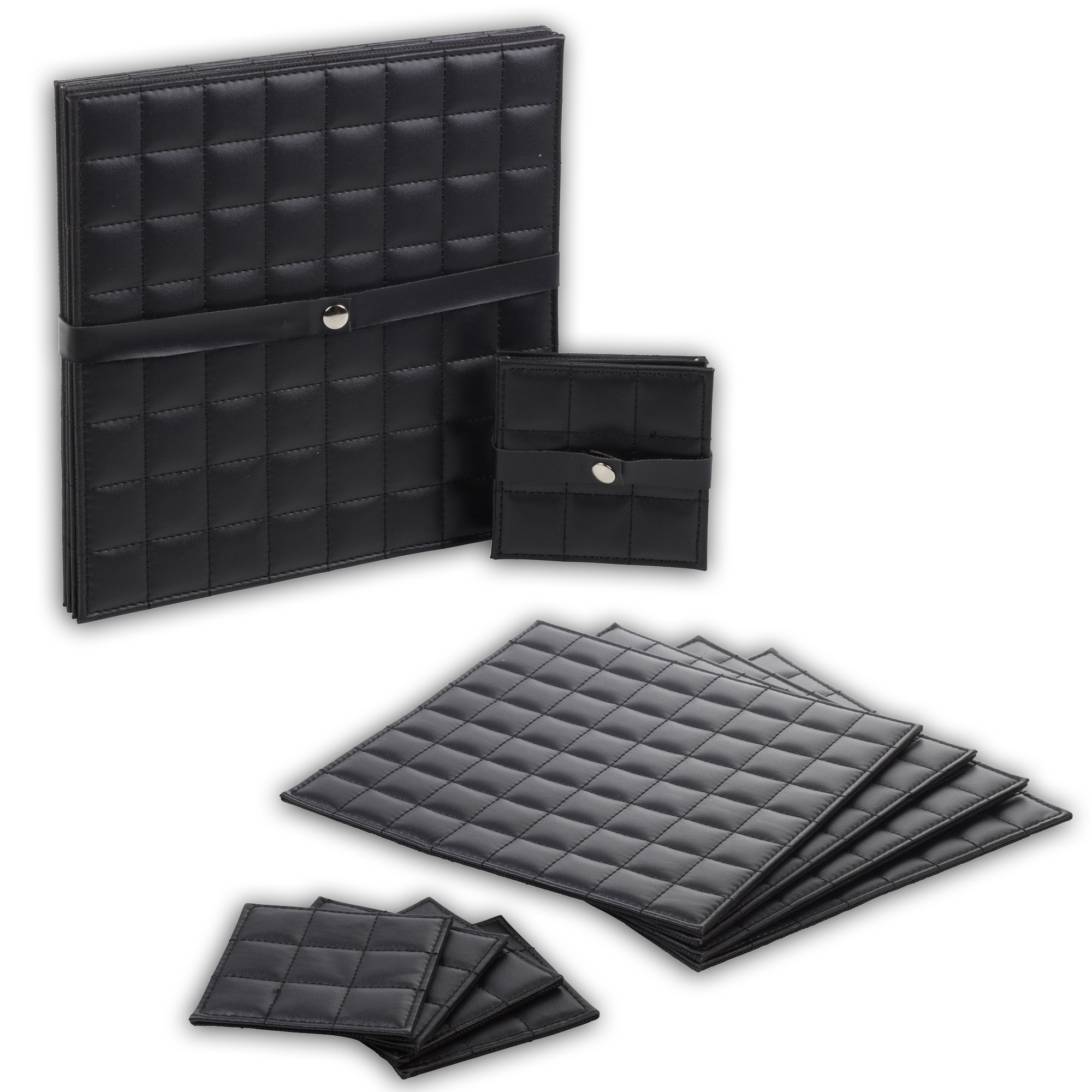 Faux Leather Black Placemats & Coasters Set Dinner Drinks Party Serving