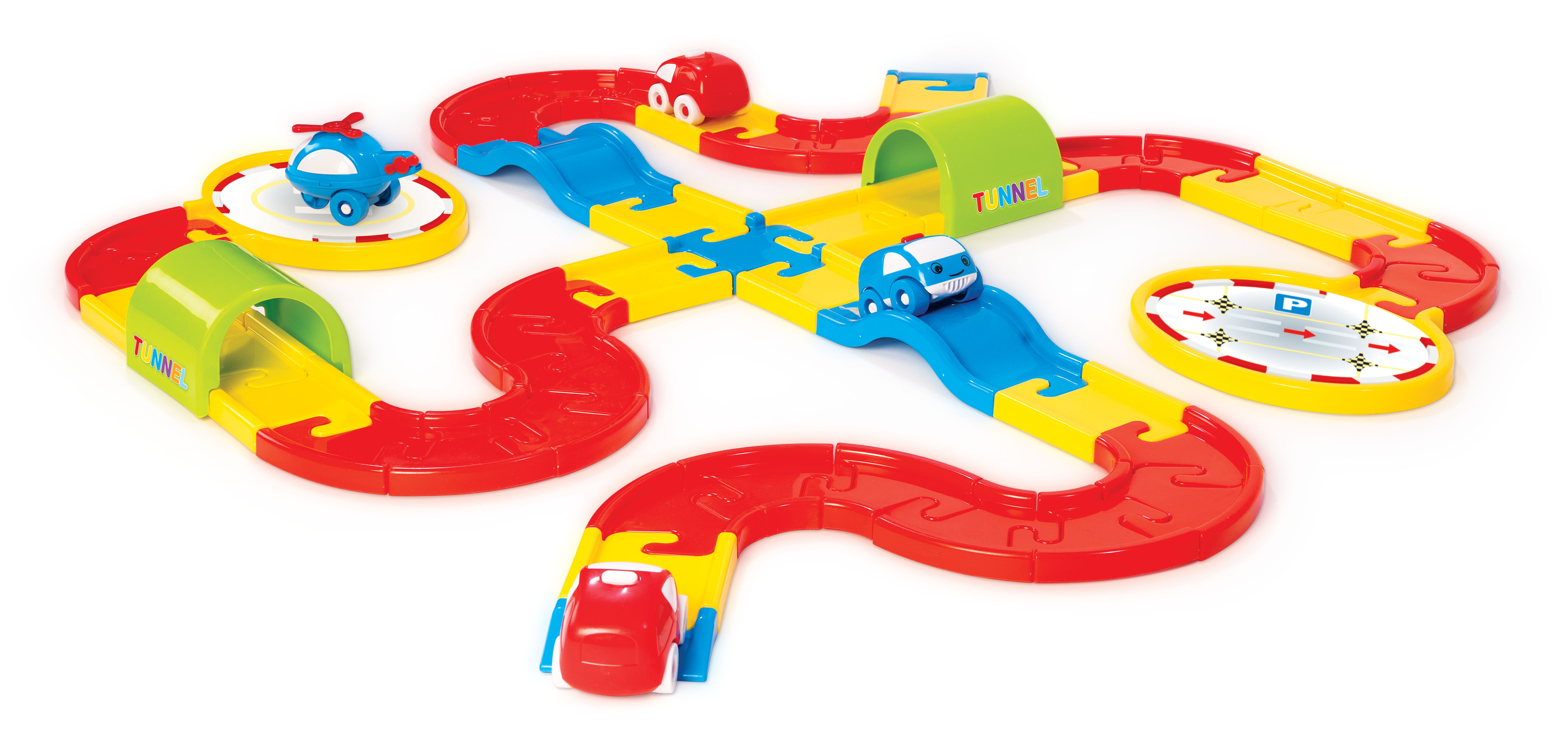 54 Piece Cars & Helicopter Road Track Playing Driving Toy Childrens
