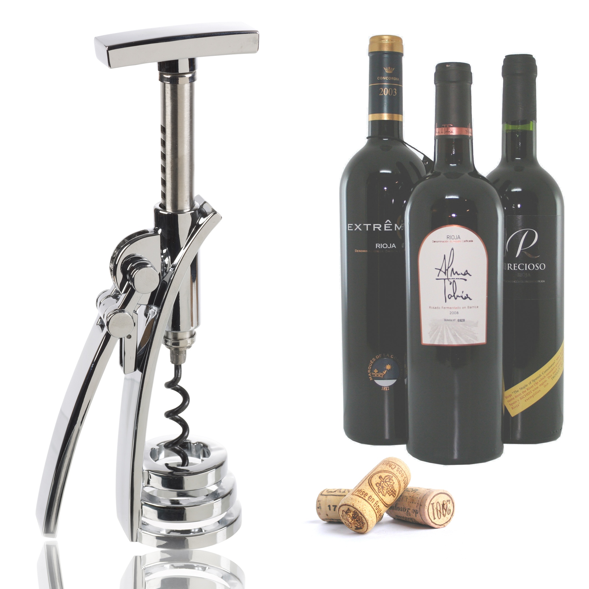 Invotis Chrome Wing Corkscrew Wine Bottle Opener Winged Lever Gear