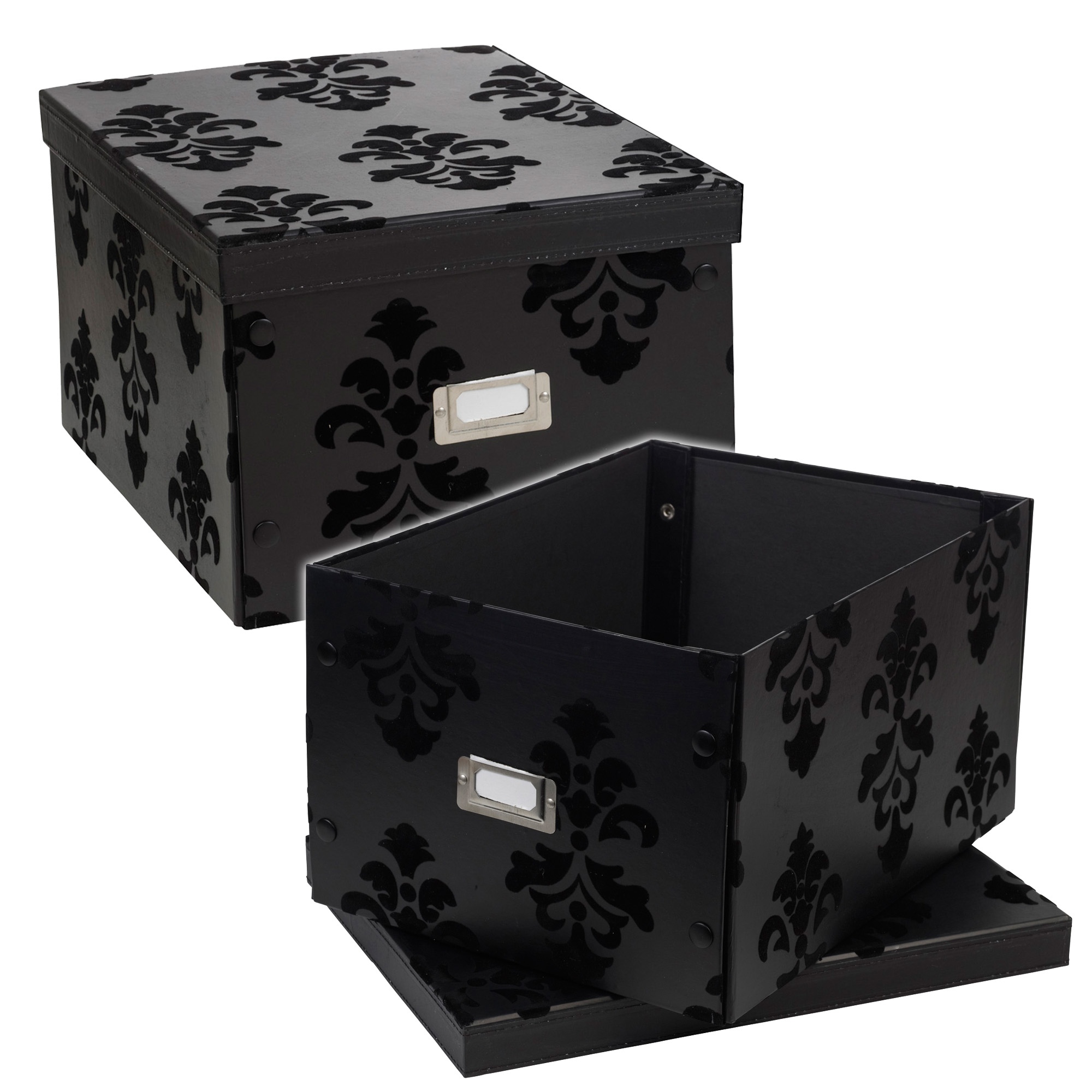 Set of 2 Rococo Flocked Collapsible Patterned Storage Boxes Containers