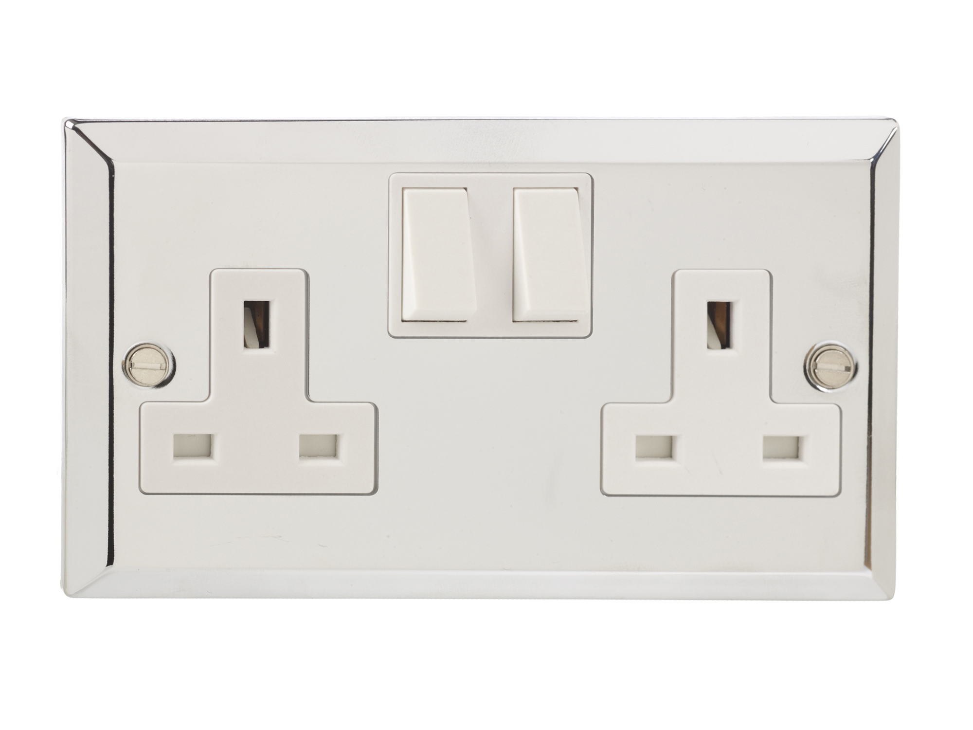 British General Chrome Double Switched 2 Gang Socket Double Pole 13 Amp