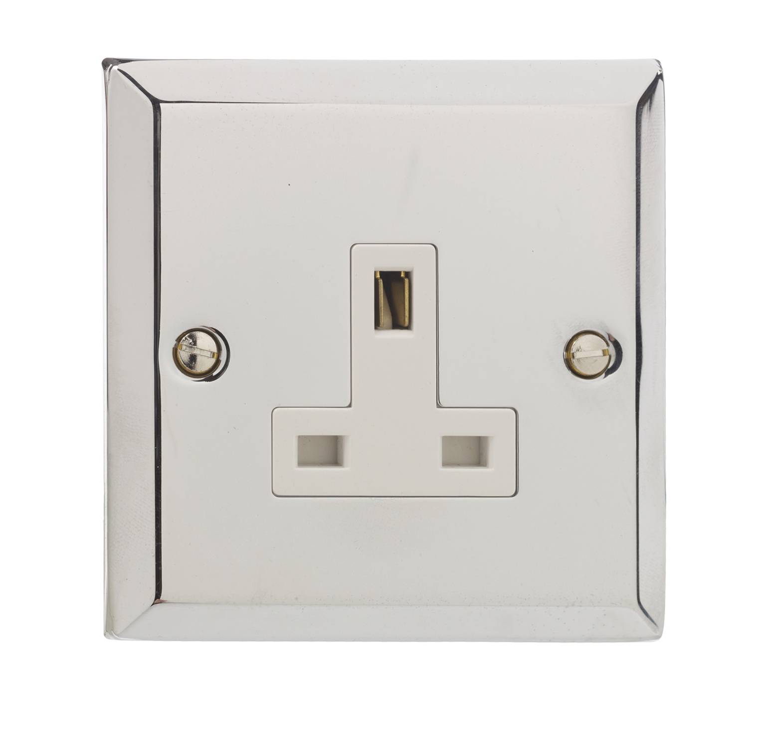 British General Polished Chrome Single 1 Gang Socket 13 Amp Plug White