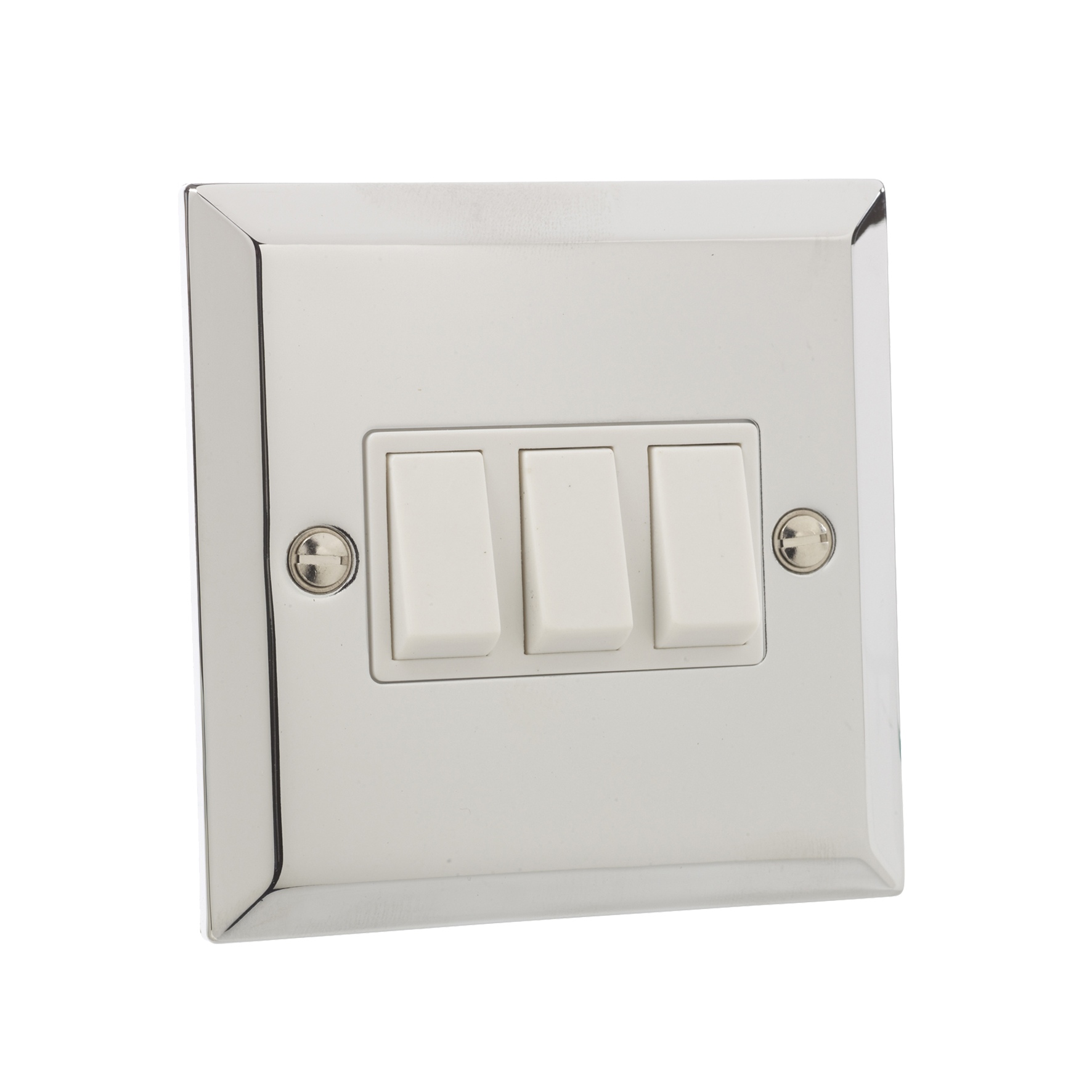 British General Chrome 10A Triple 3 Gang 2 Way Light Plate Switch White Inserts eBay