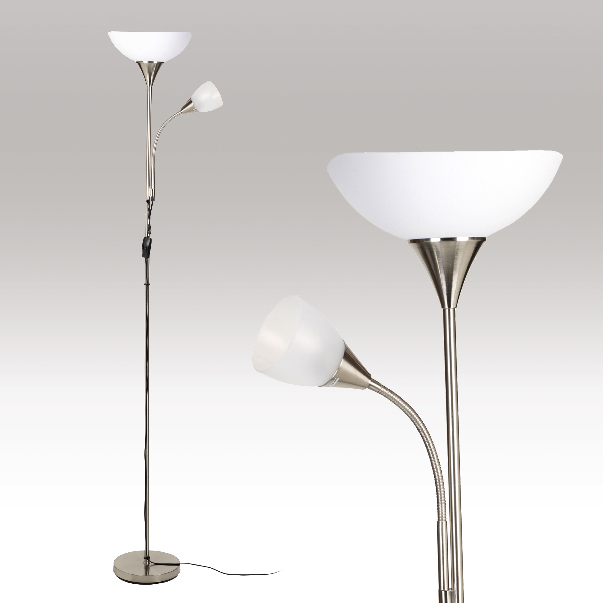 Double Floor Lamp Standing Uplighter Reading Light Adjustable Height