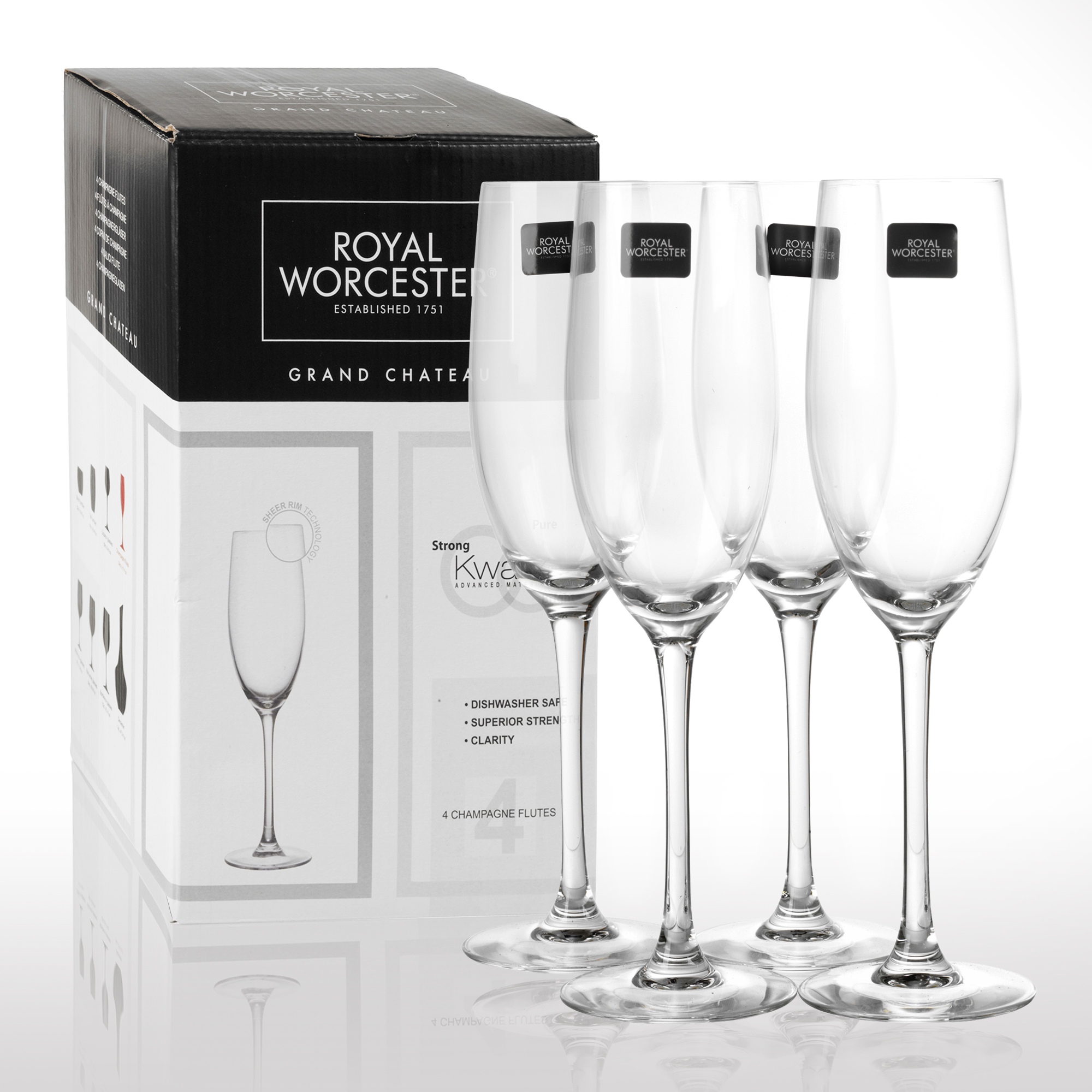 4 x Royal Worcester Grand Chateau Kwarx Champagne Flutes Glassware