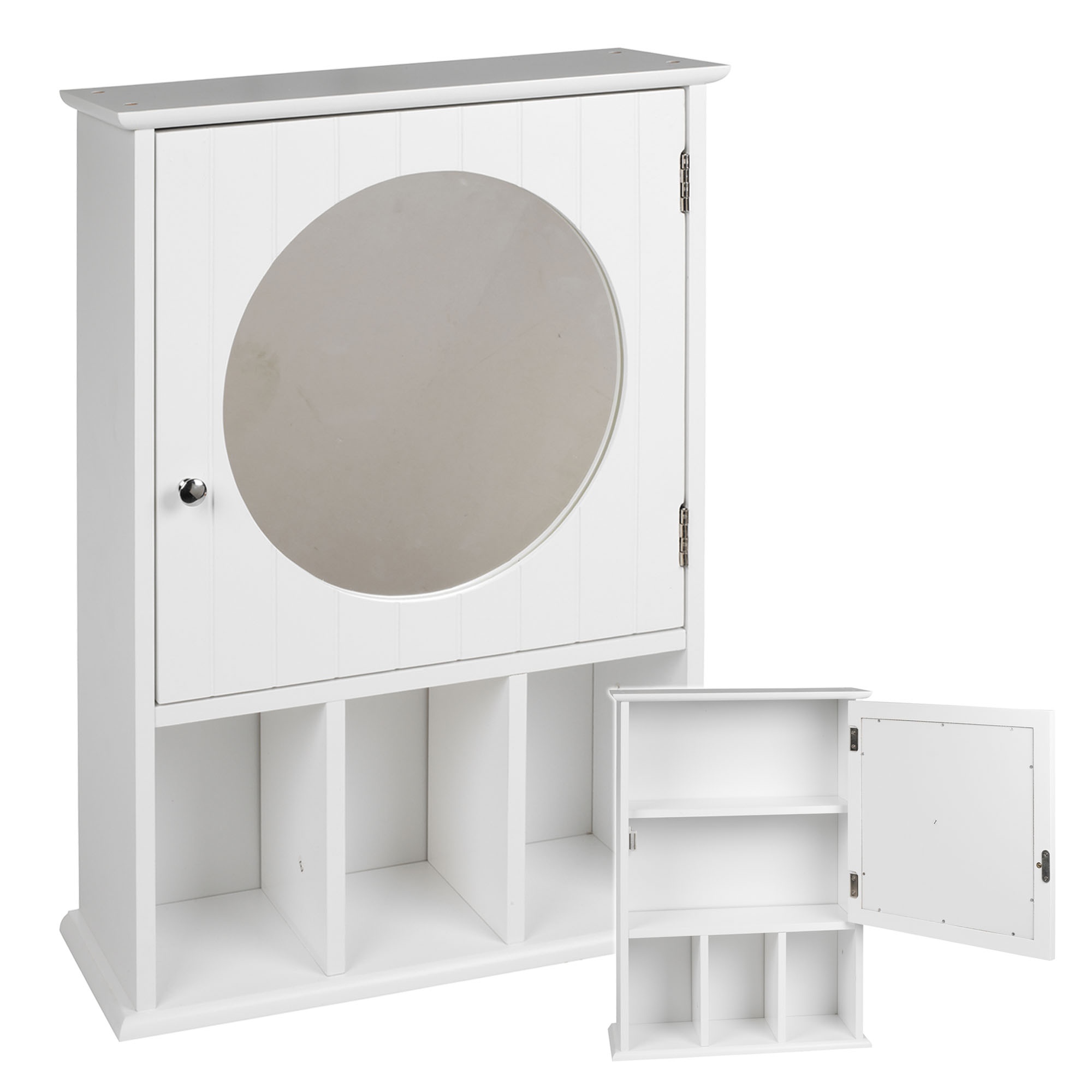White MDF Bathroom Cabinet Mirror Wall Mounted Cupboard
