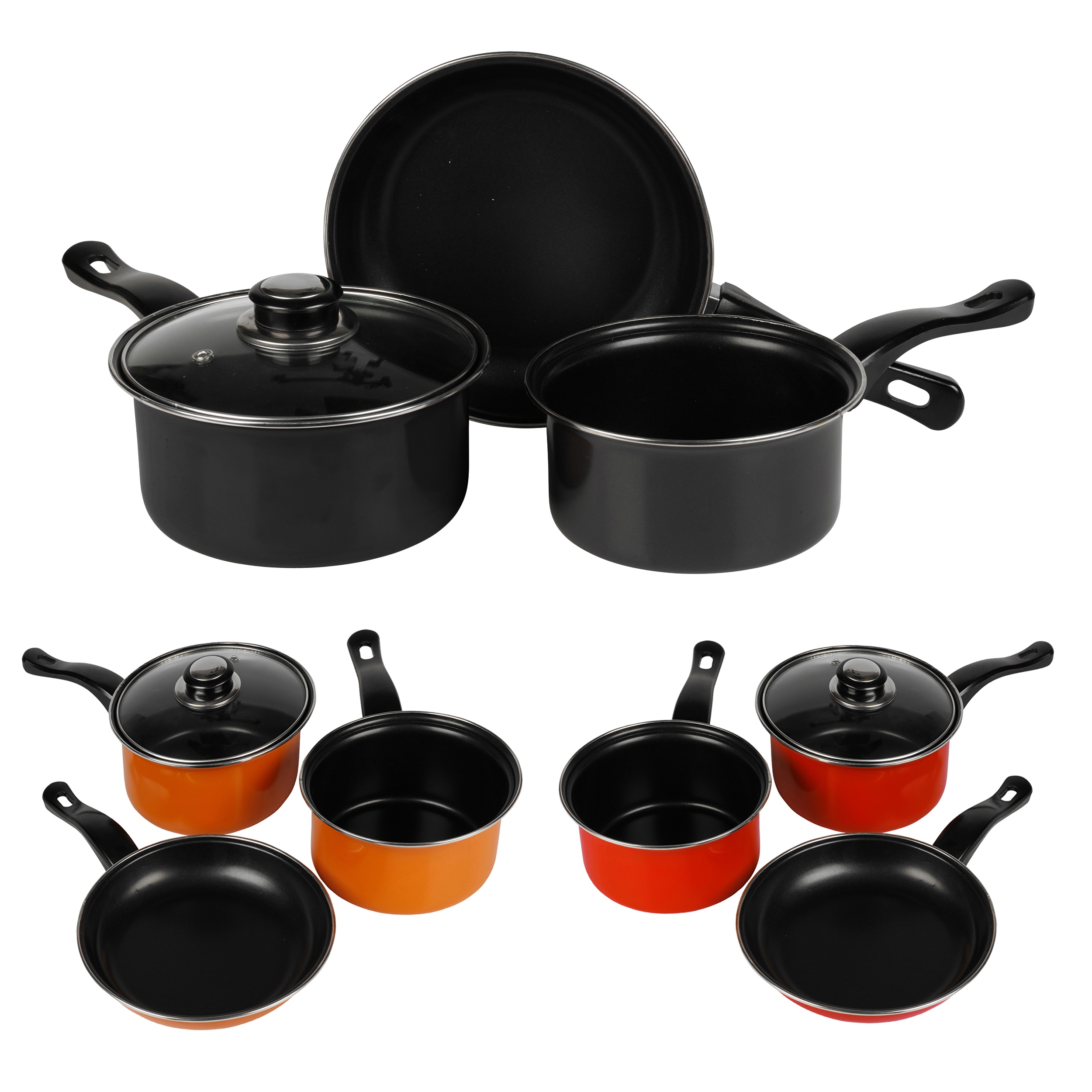 3 Piece Urbn Chef Carbon Steel Non Stick Pots & Pans Saucepan Lid