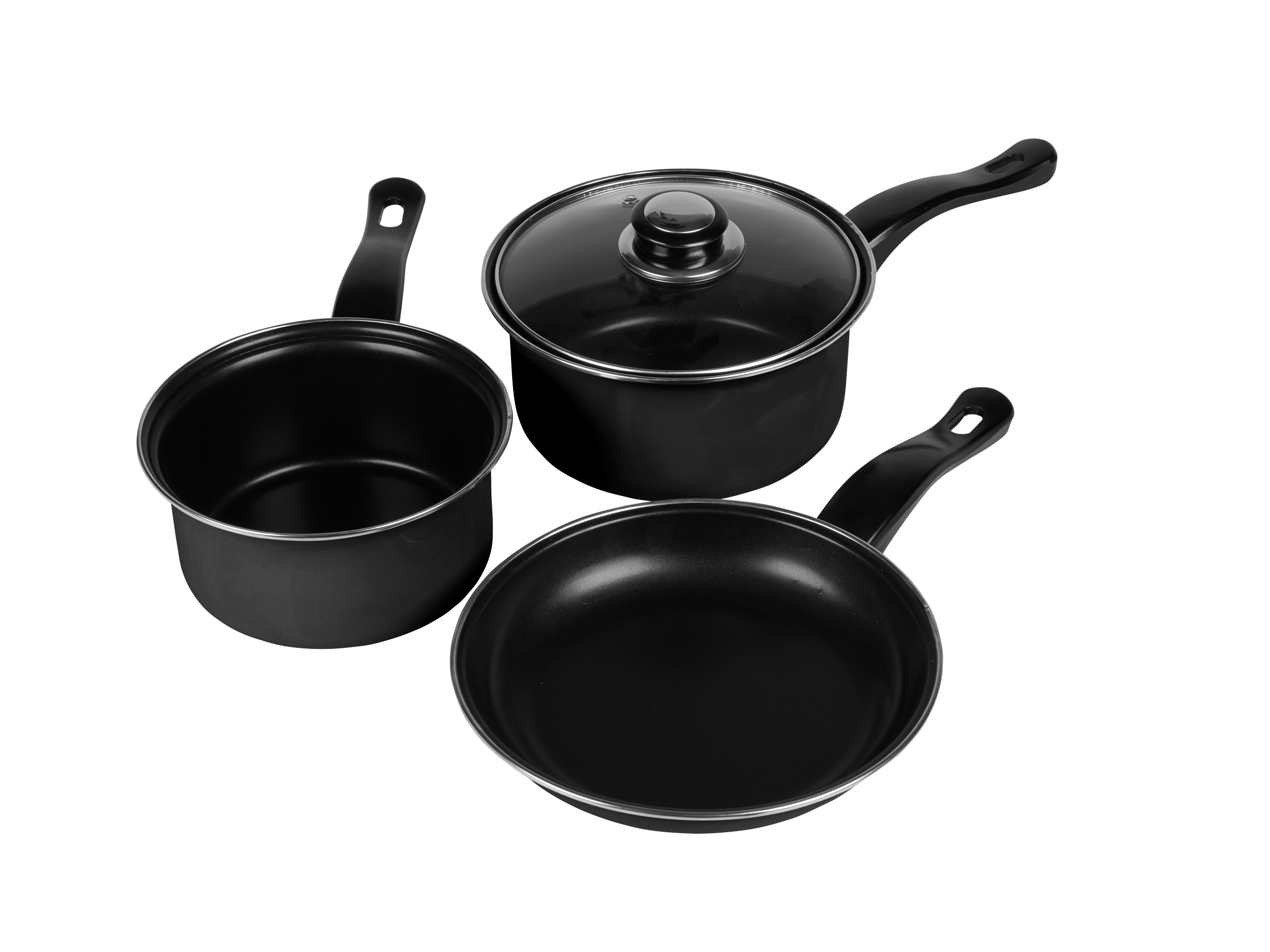 3 Piece Urbn Chef Carbon Steel Non Stick Pots & Pans Saucepan Lid