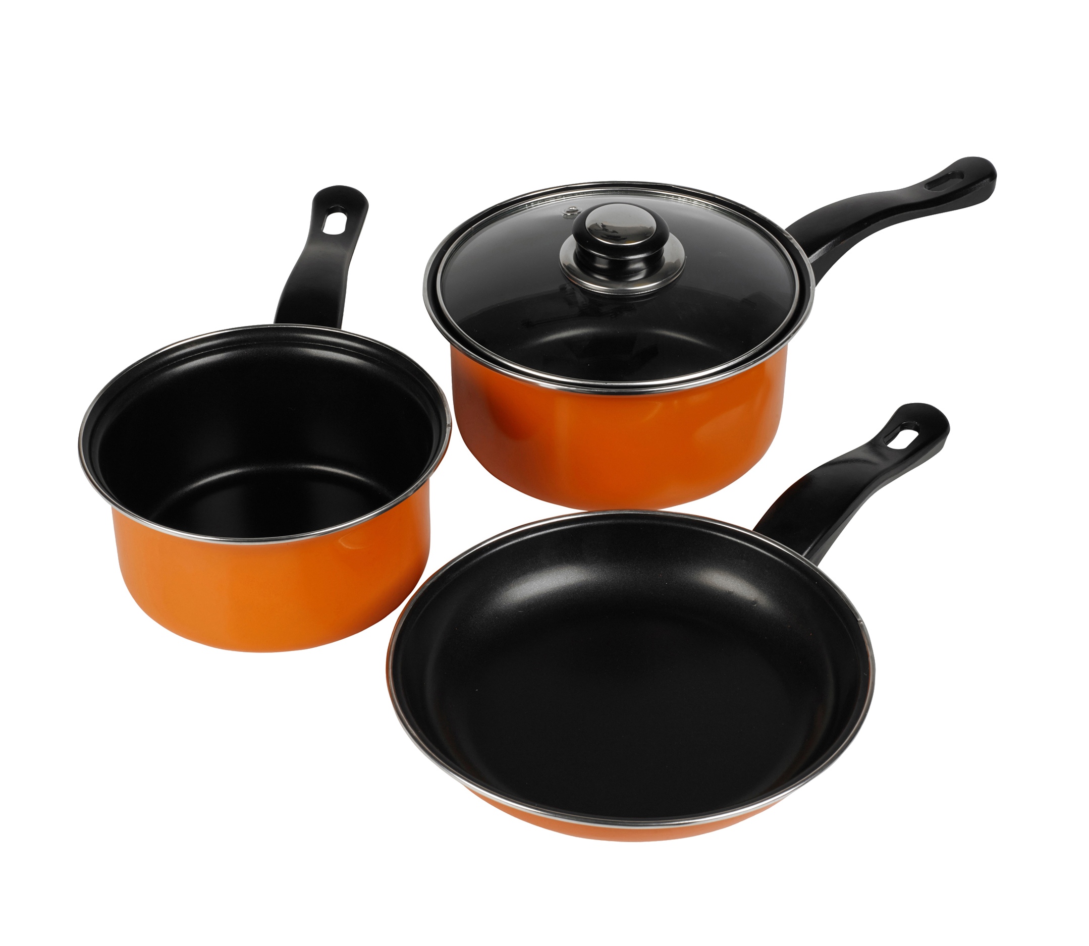 3 Piece Urbn Chef Carbon Steel Non Stick Pots & Pans Saucepan Lid