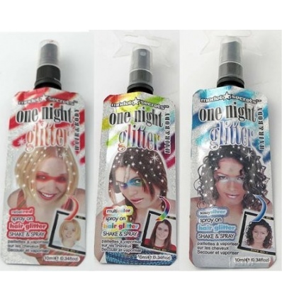2 x 10ml ONE NIGHT PARTY HAIR BODY GLITTER SPRAY, RED